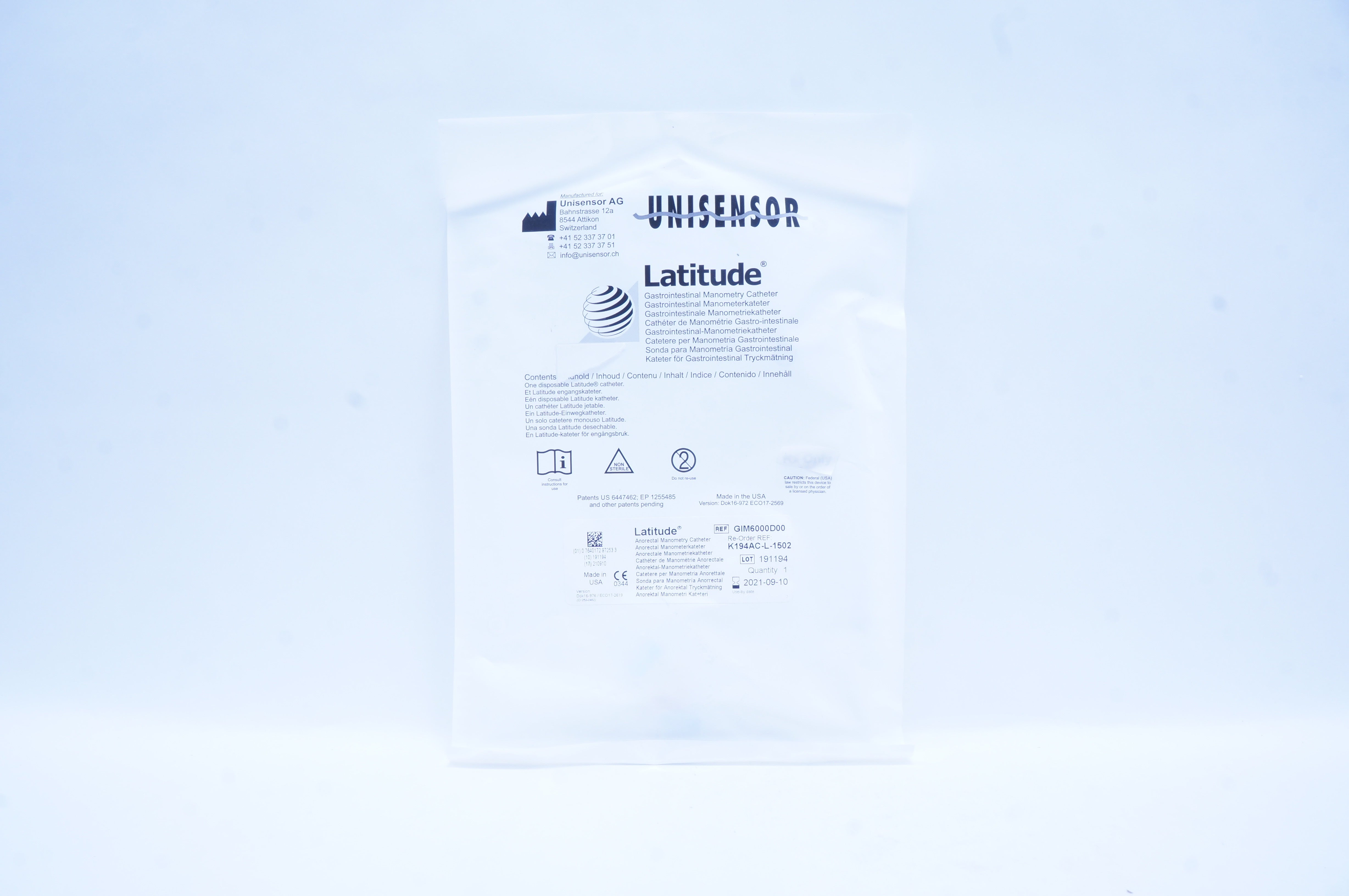 Unisensor AG K194AC-L-1502 Latitude Gastrointestinal Manometry Cath.