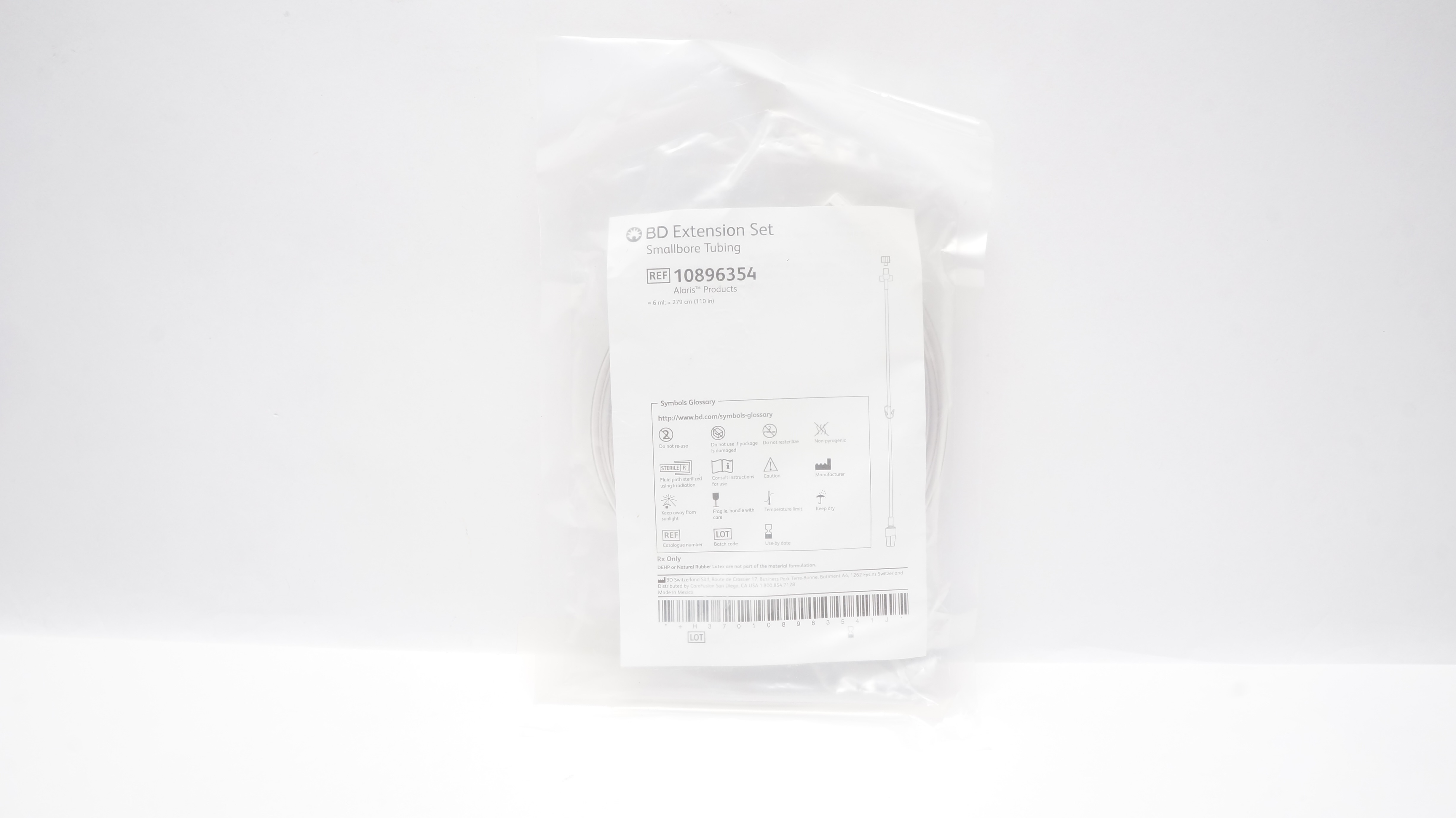BD 10896354 Alaris Extension Set Smallbore Tubing 6ml x 110inch (x)