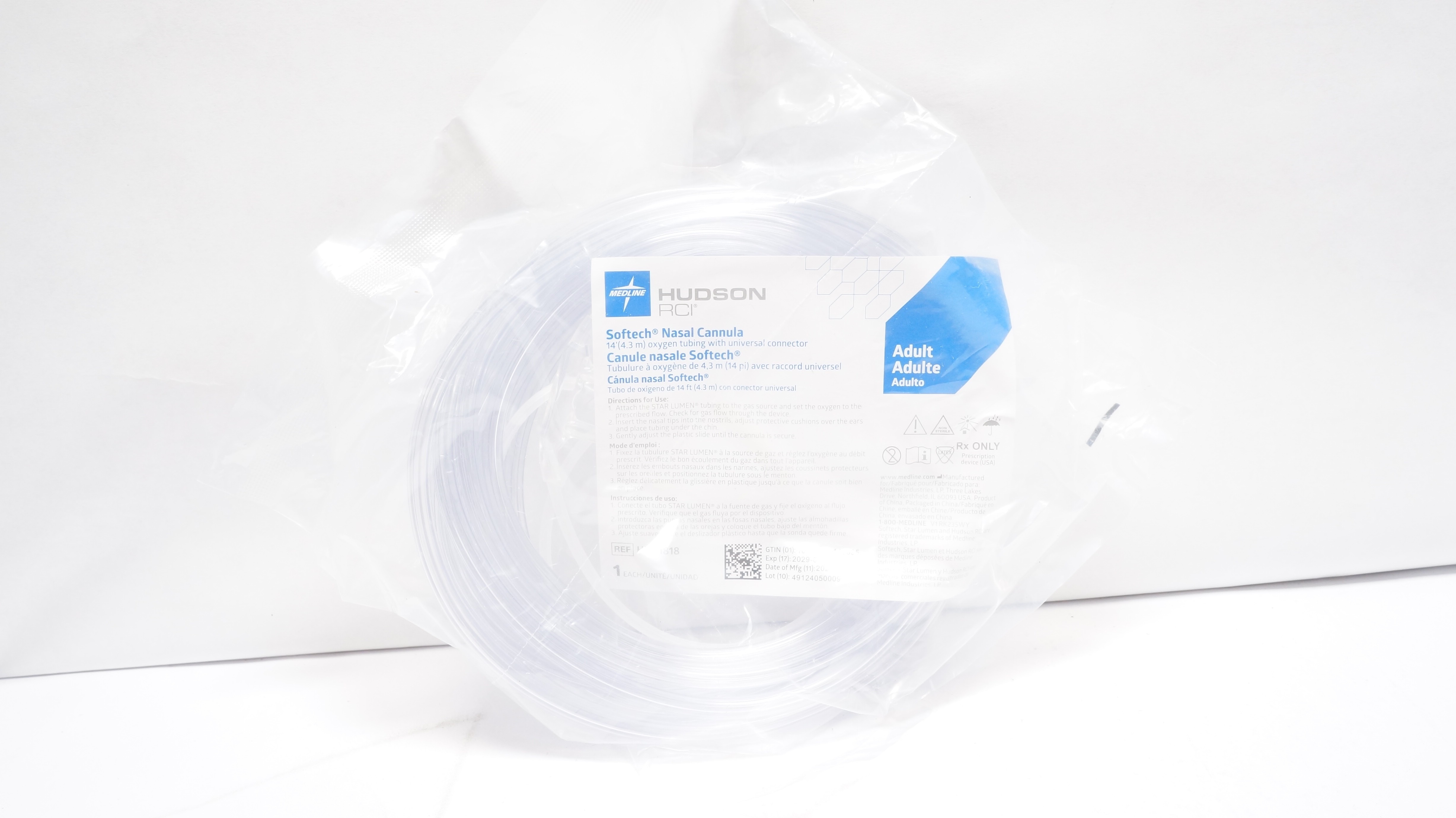 Medline HUD1818 Hudson RCI Softech Nasal Cannula W/Standard Connector Adult 14ft
