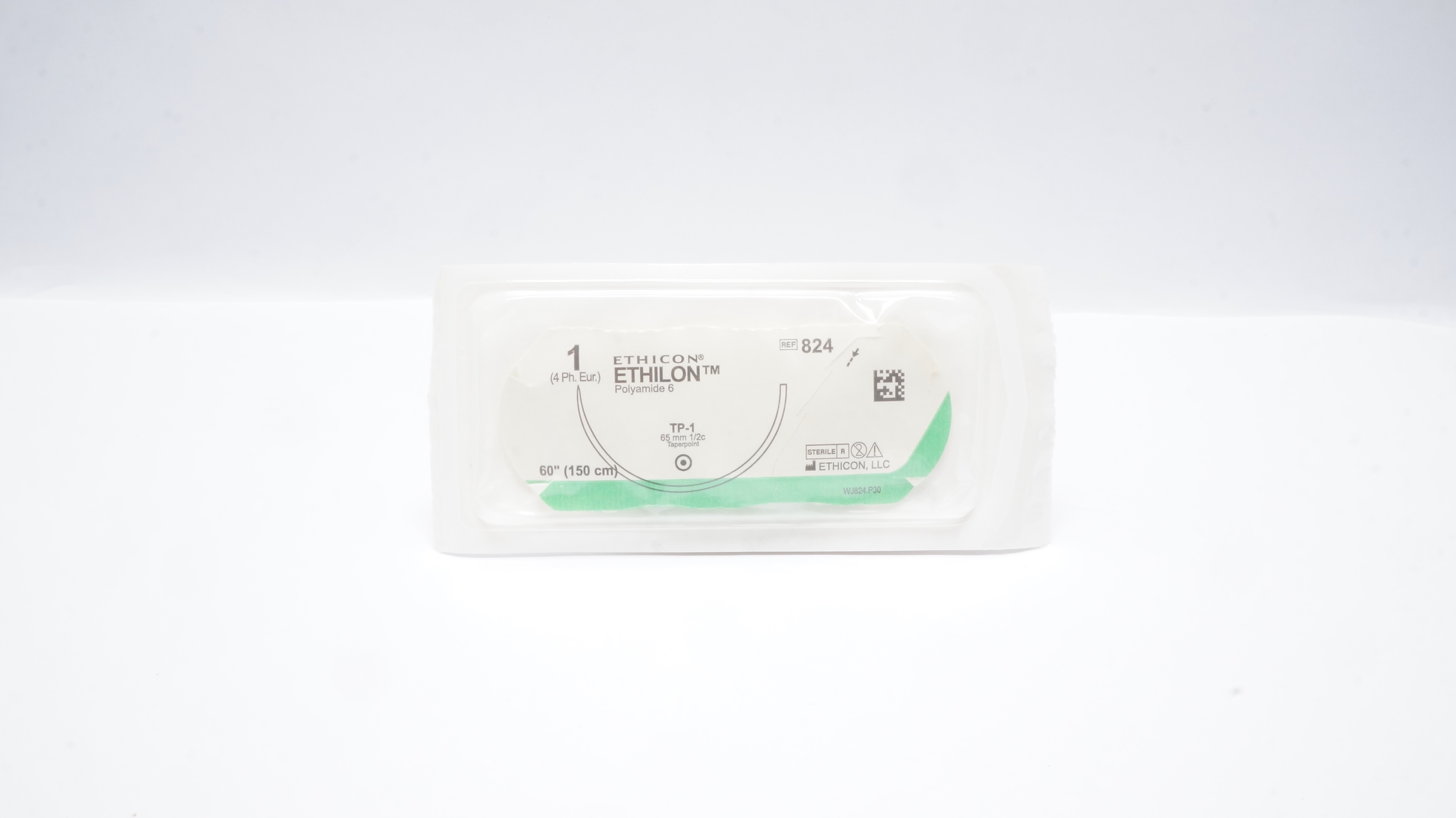 Ethicon 824 1 Ethilon Black Monofilament Stre TP-1 65mm 1/2c Taperpoint, 60inch