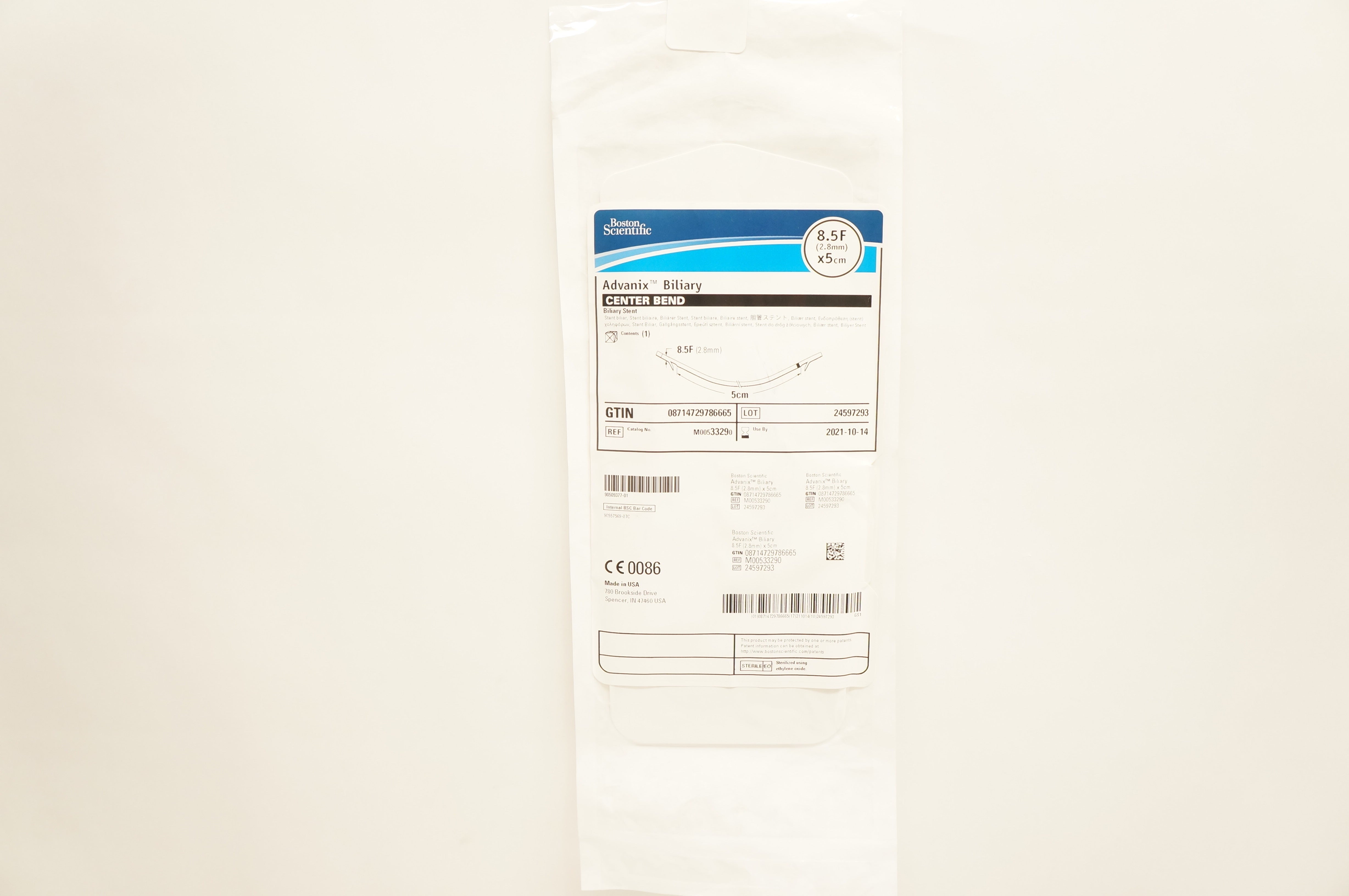 Boston Scientific 3329 Advanix Biliary Center Bend Biliary Stnt. 8.5F x 5cm (x)