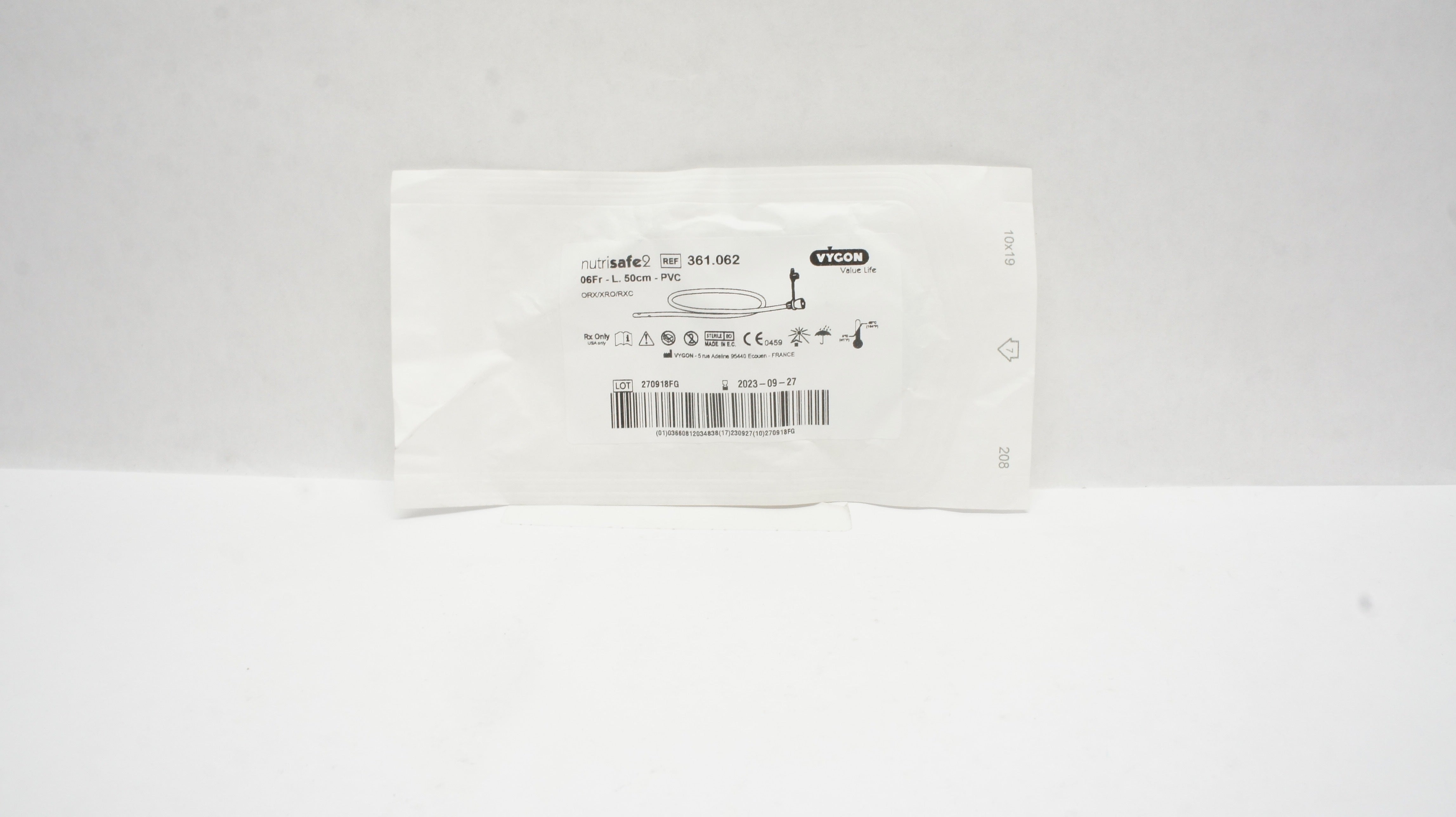 Vygon 361.062 Nutrisafe2 PVC DEHP Free Feeding Tube 06Fr. x 50cm