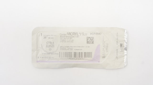 Ethicon VCPB947 Coated Vicryl Plus Stre CTB-1 36mm 1/2c Blunt Point, 36inch (x)