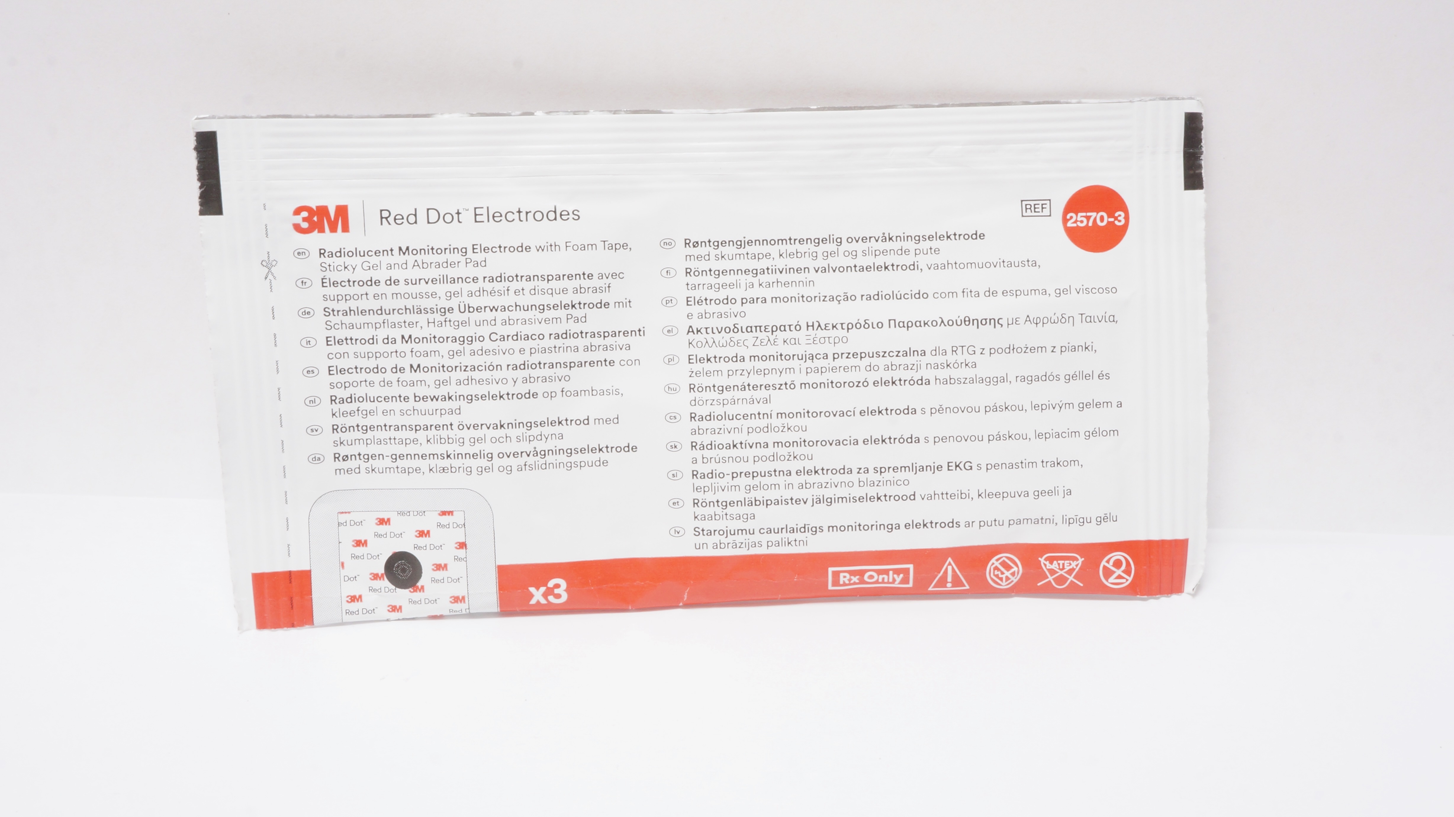 3M 2570-3 Red Dot Radiolucent Monitoring Electrode - Pack of 3