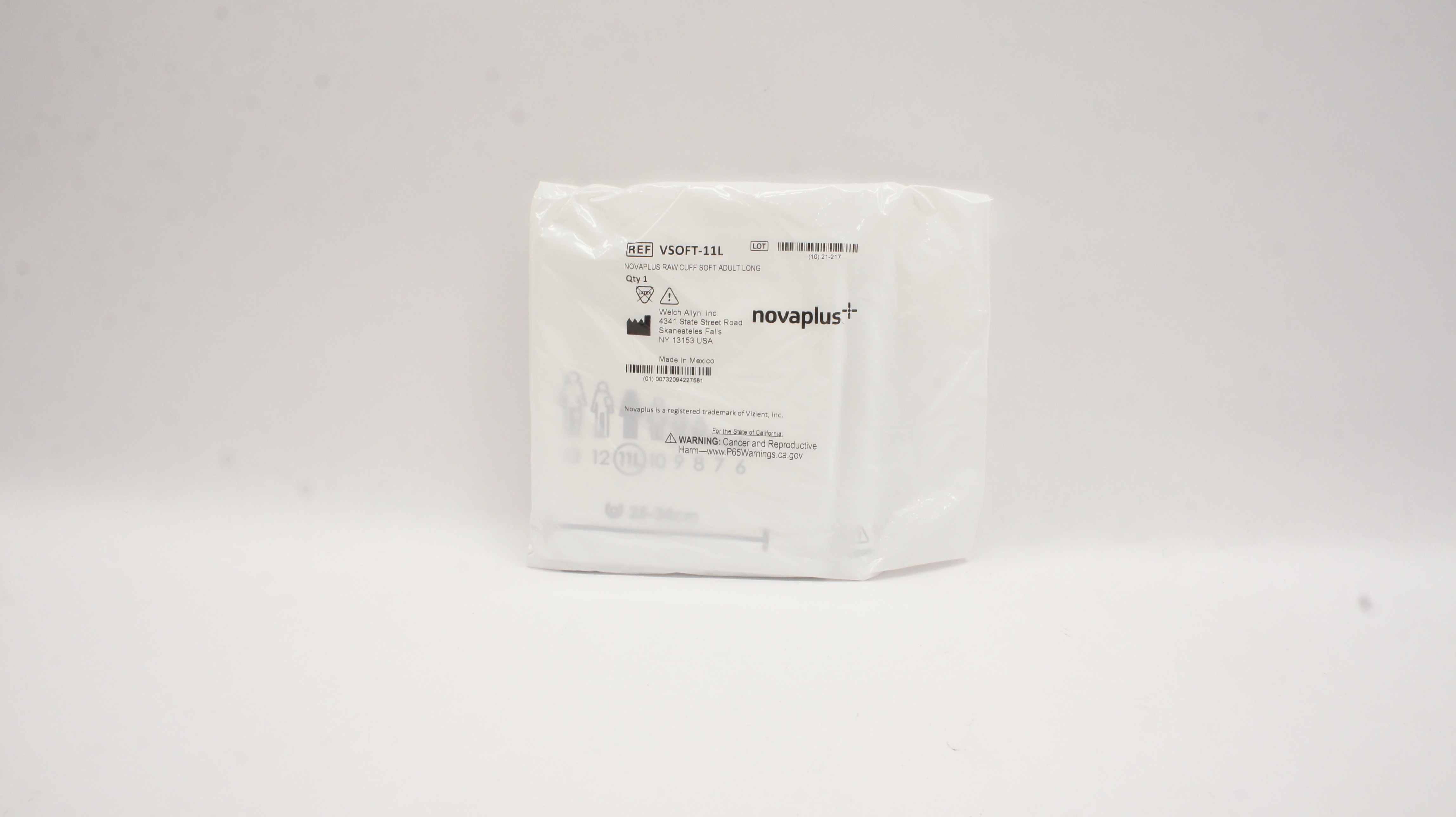 Welch Allyn VSOFT-11L Novaplus Blood Pressure Raw Cuff Soft Adult, Long