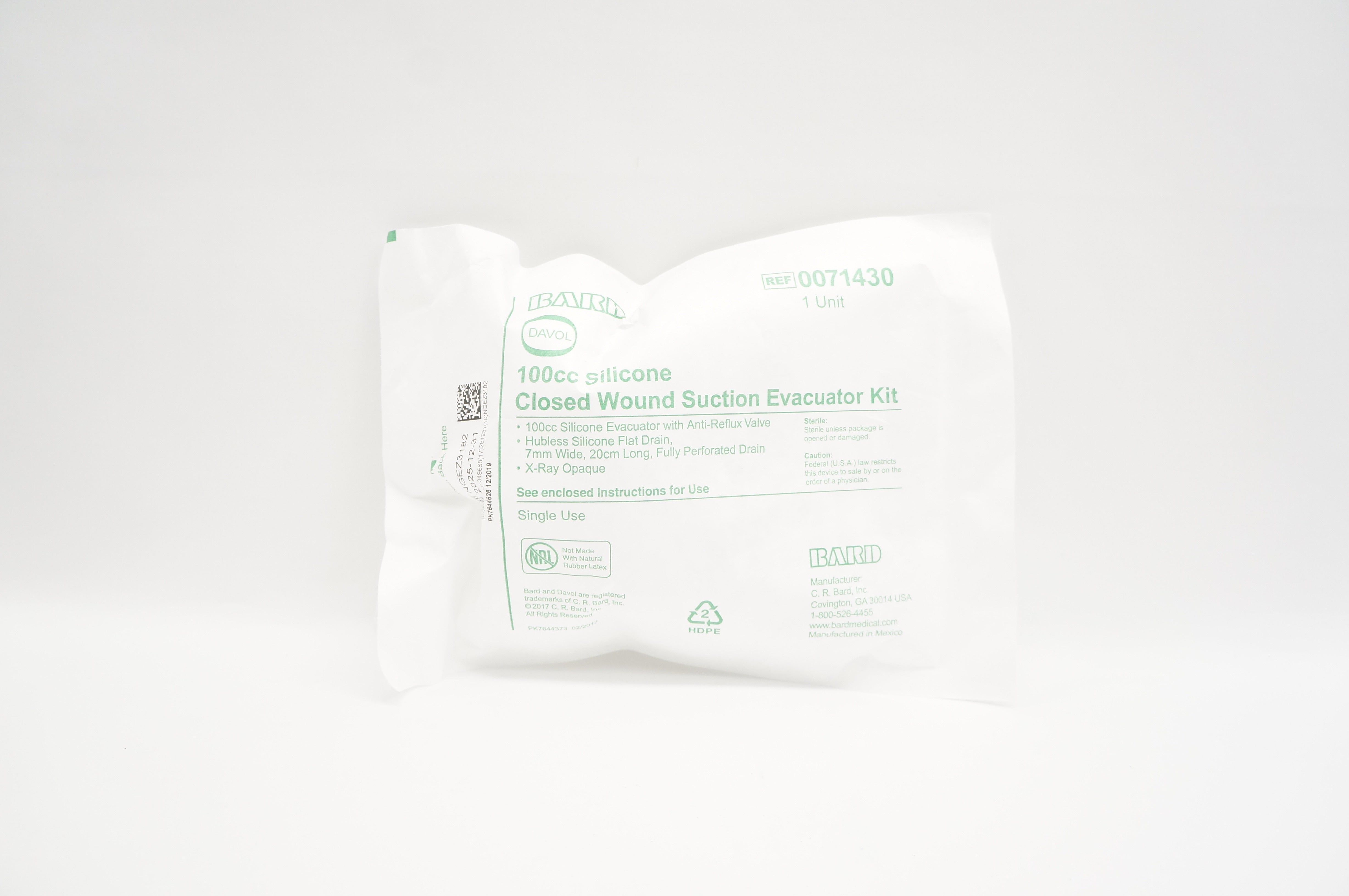 Bard 0071430 100cc Silicone Closed Wound Suction Evacuator Kit