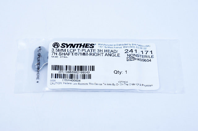 Synthes 241.171 3.5mm LCP T-Plate: 3H Head / 7H Shaft / 87mm