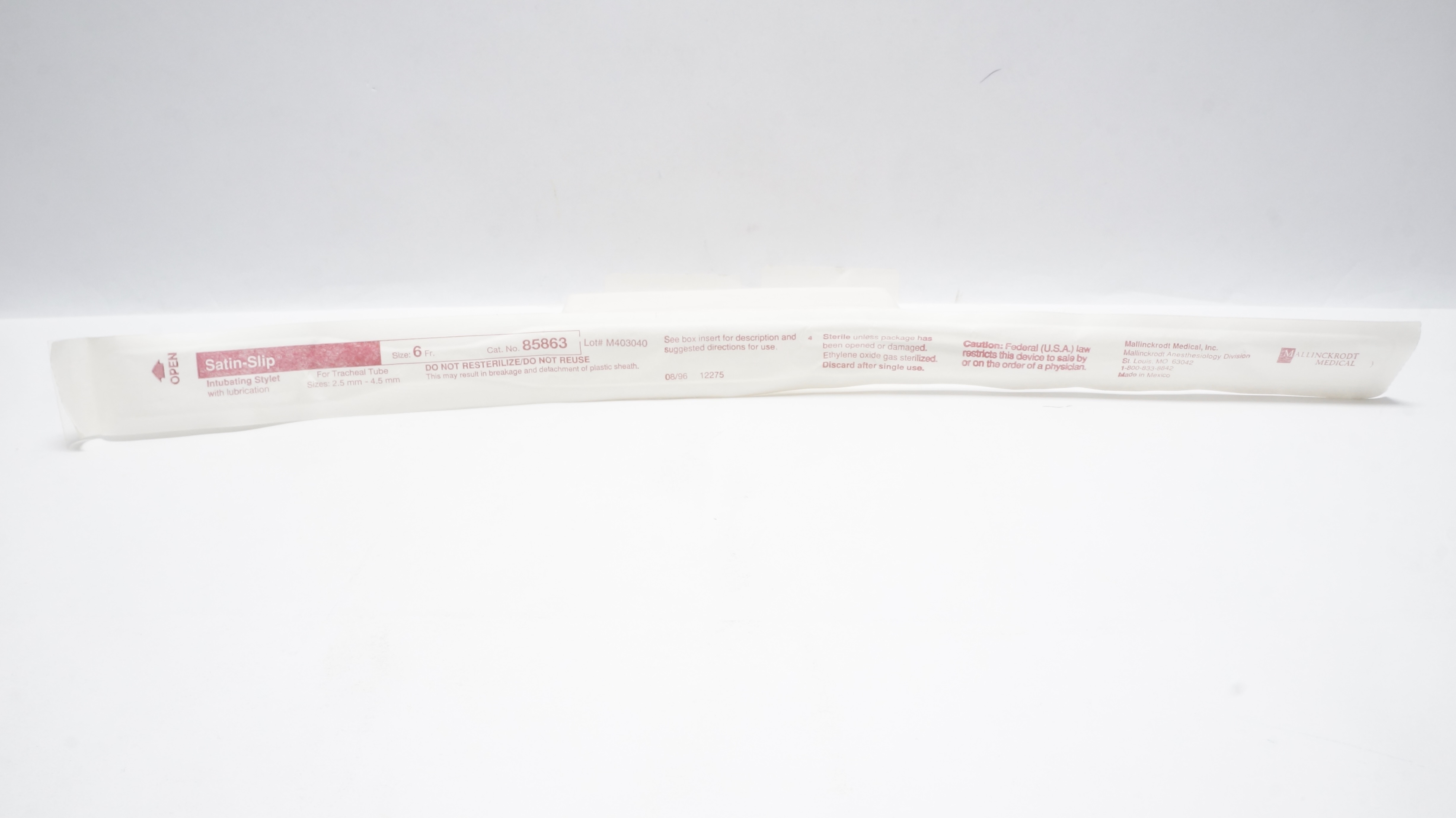 Mallinckrodt 85863 Satin-Slip Intubating Stylet with Lubrication 6Fr