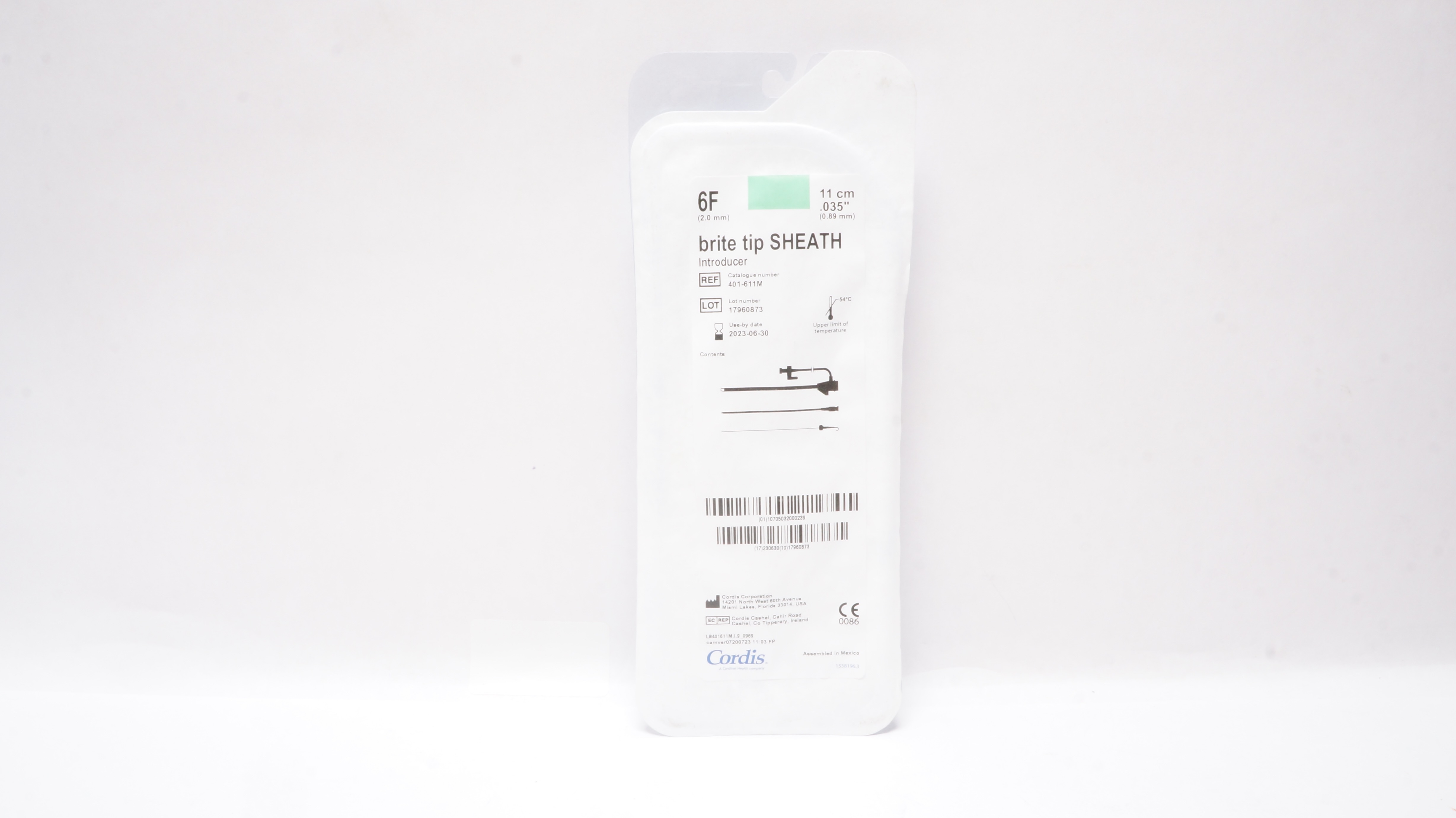 Cordis 401-611M Brite Tip Sheath Introducer 6F x 0.035inch