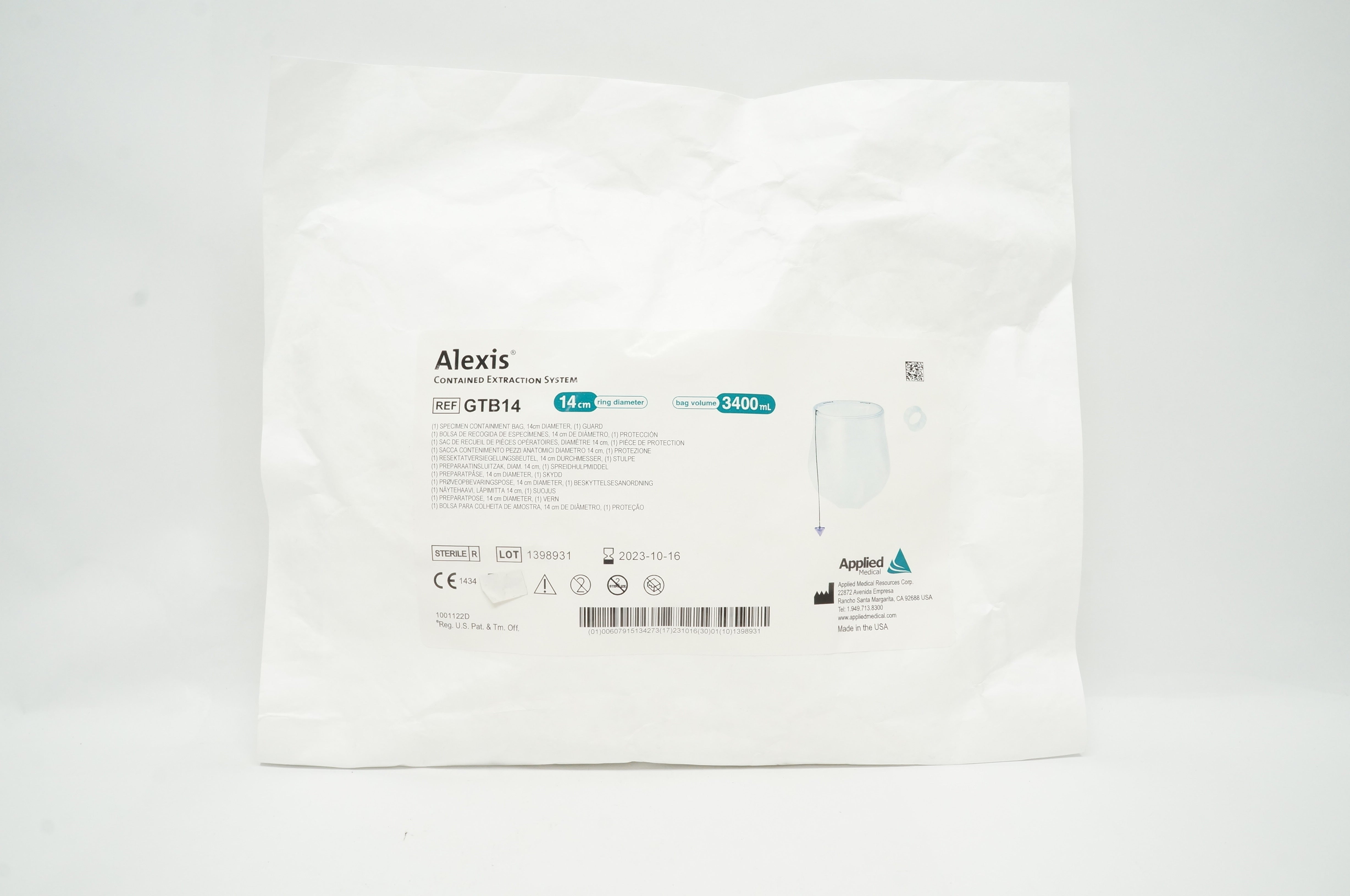 Applied Medical GTB14 Alexis Contained Extraction System 14cm x 3400mL