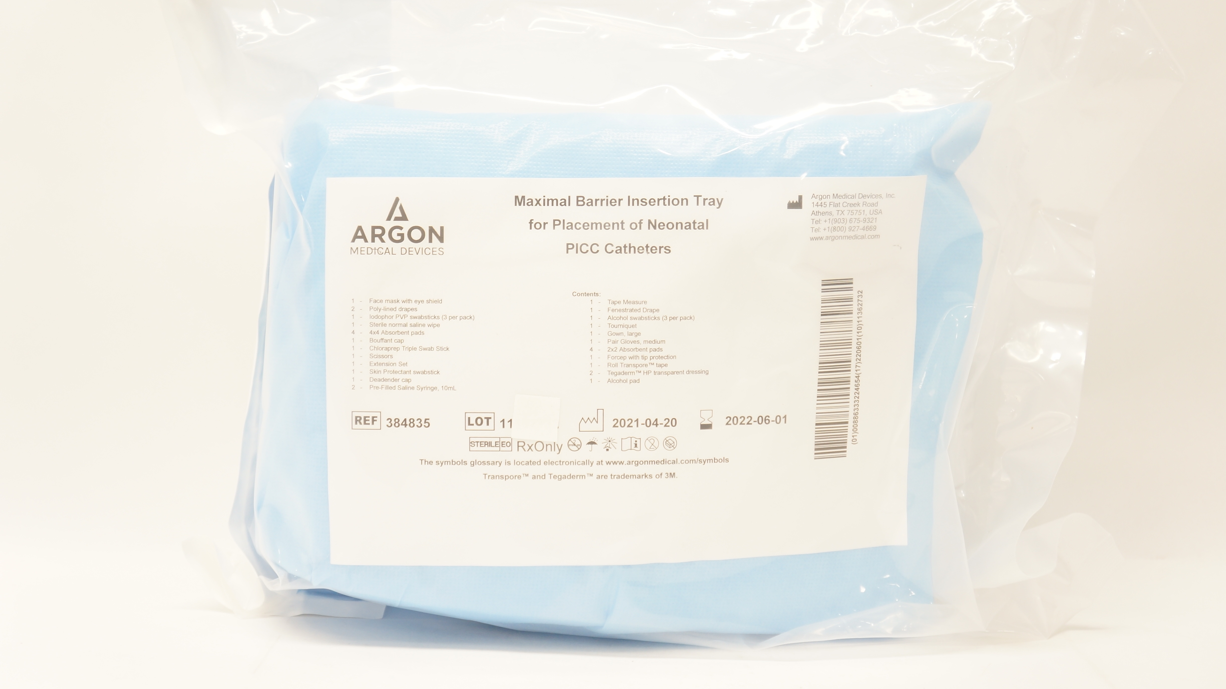 Argon 384835 Maximal Barrier Insertion Tray For Placement of Neonatal PICC Cath.
