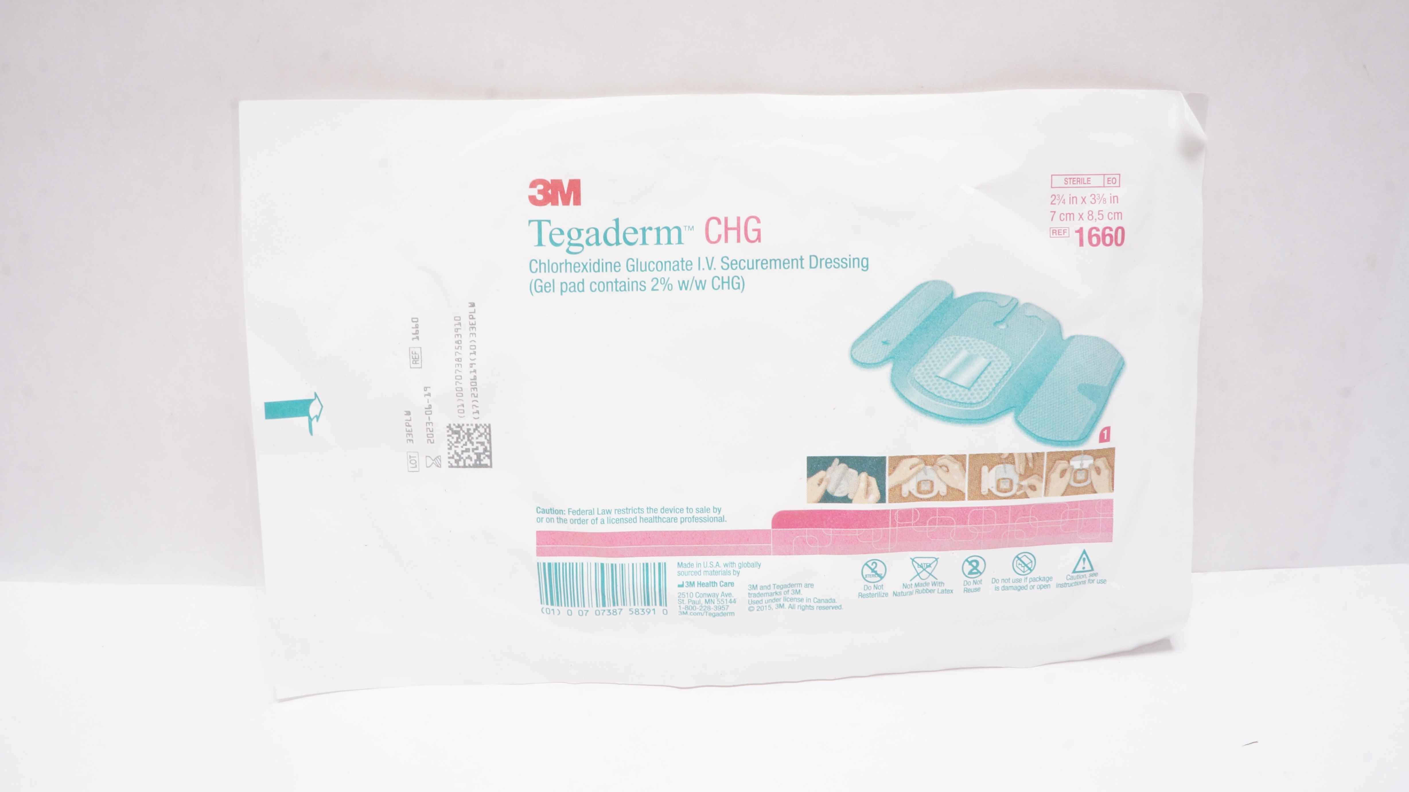 3M 1660 Tegaderm Chlorhexidine Gluconate I.V. Dressing 2-3/4 x 3-3/8inch (x)