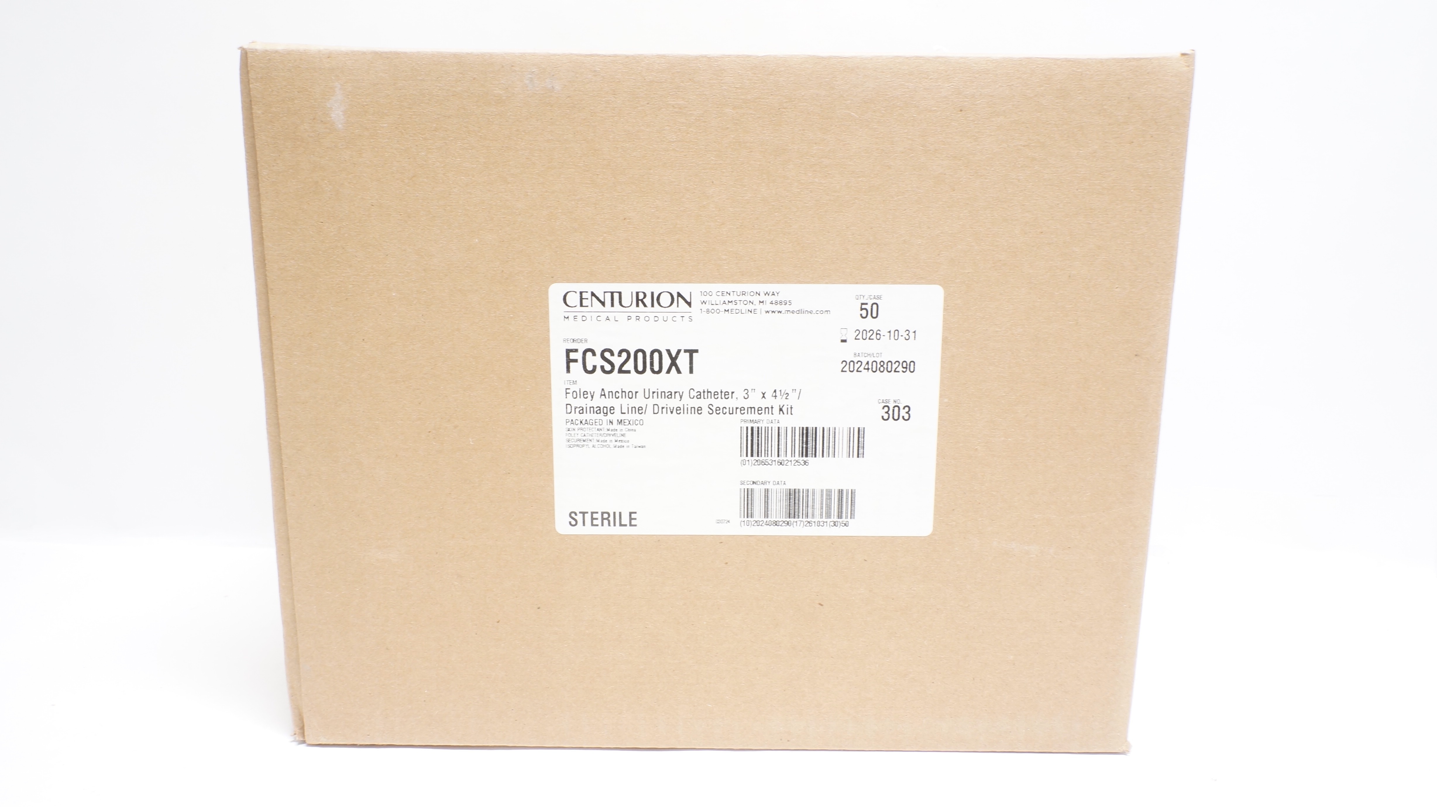 Centurion FCS200XT Foley Anchor Urinary Cath./Drainage Line 3in x4.5in-Box of 60