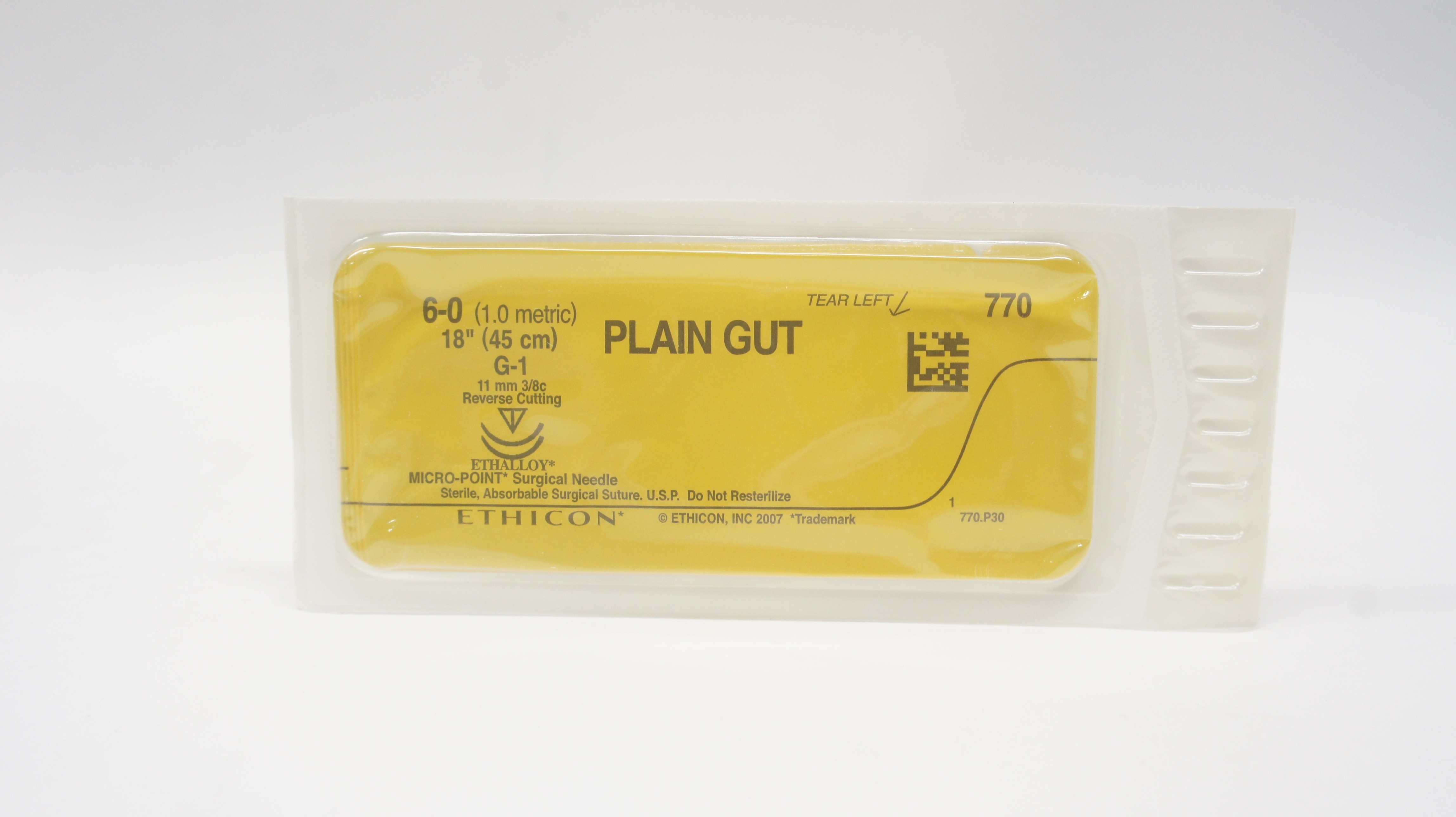 Ethicon 770 6-0 PLAIN GUT Surgical Stre G-1 11mm 3/8c Reverse Cutting, 18inch(x)