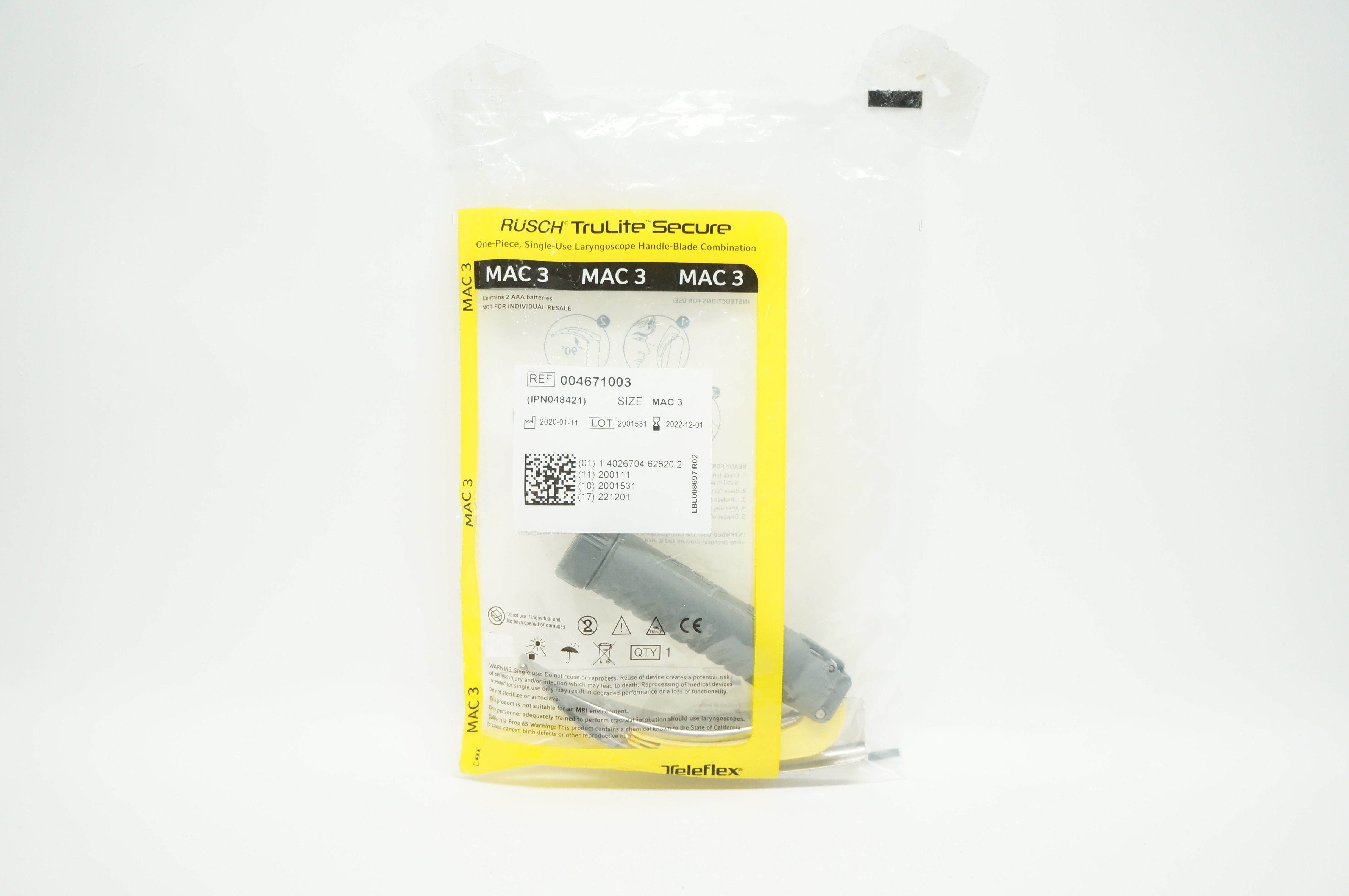 Teleflex 004671003 Rusch TruLite Secure Laryngoscope Handle-Blade Size MAC 3