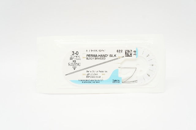 Ethicon 622 3-0 Perma-Hand Silk Stre KS 60mm Straight Reverse Cutting 30inch (x)