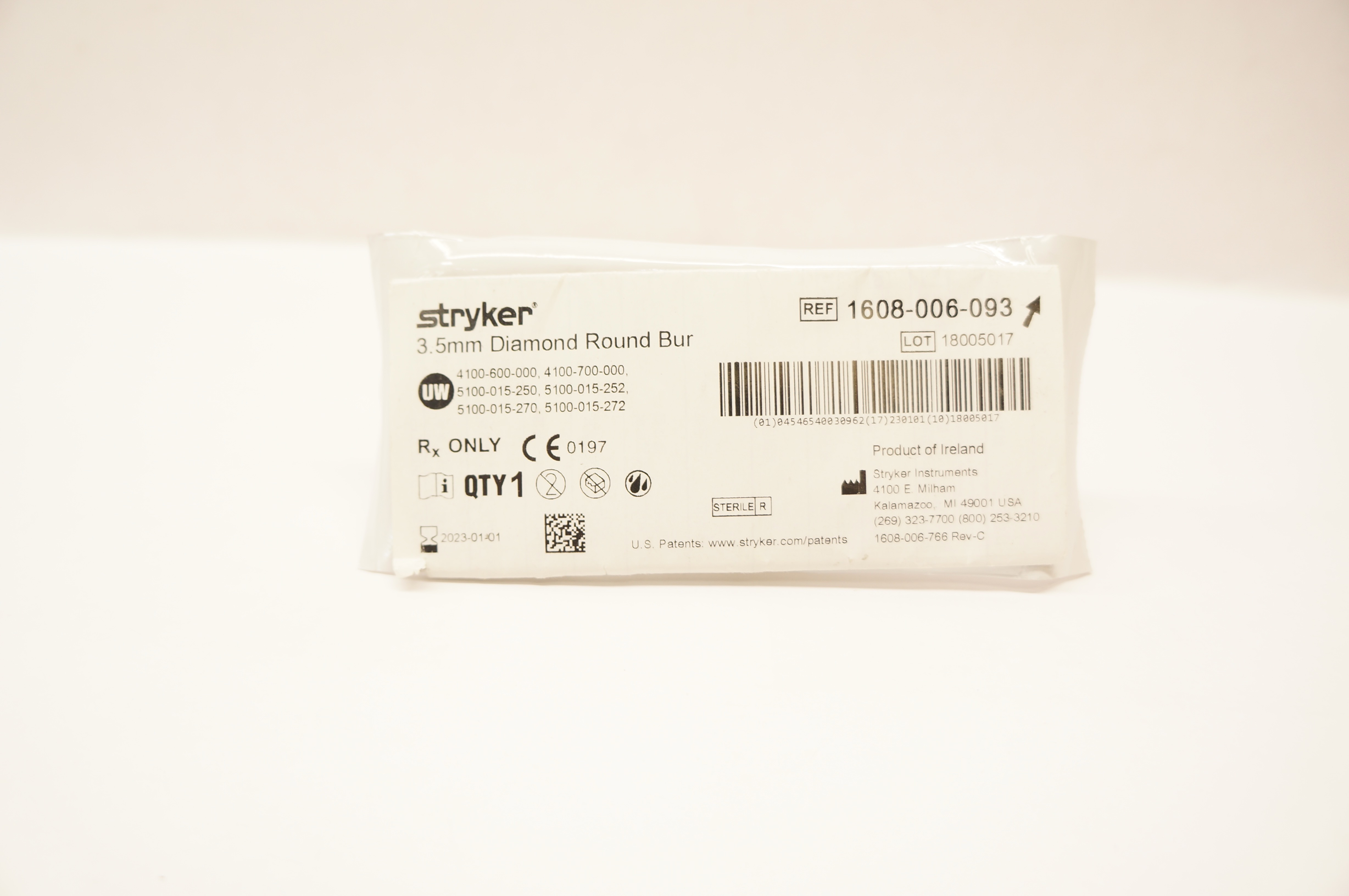 Stryker 1608-006-093 Round Diamond Bur 3.5mm