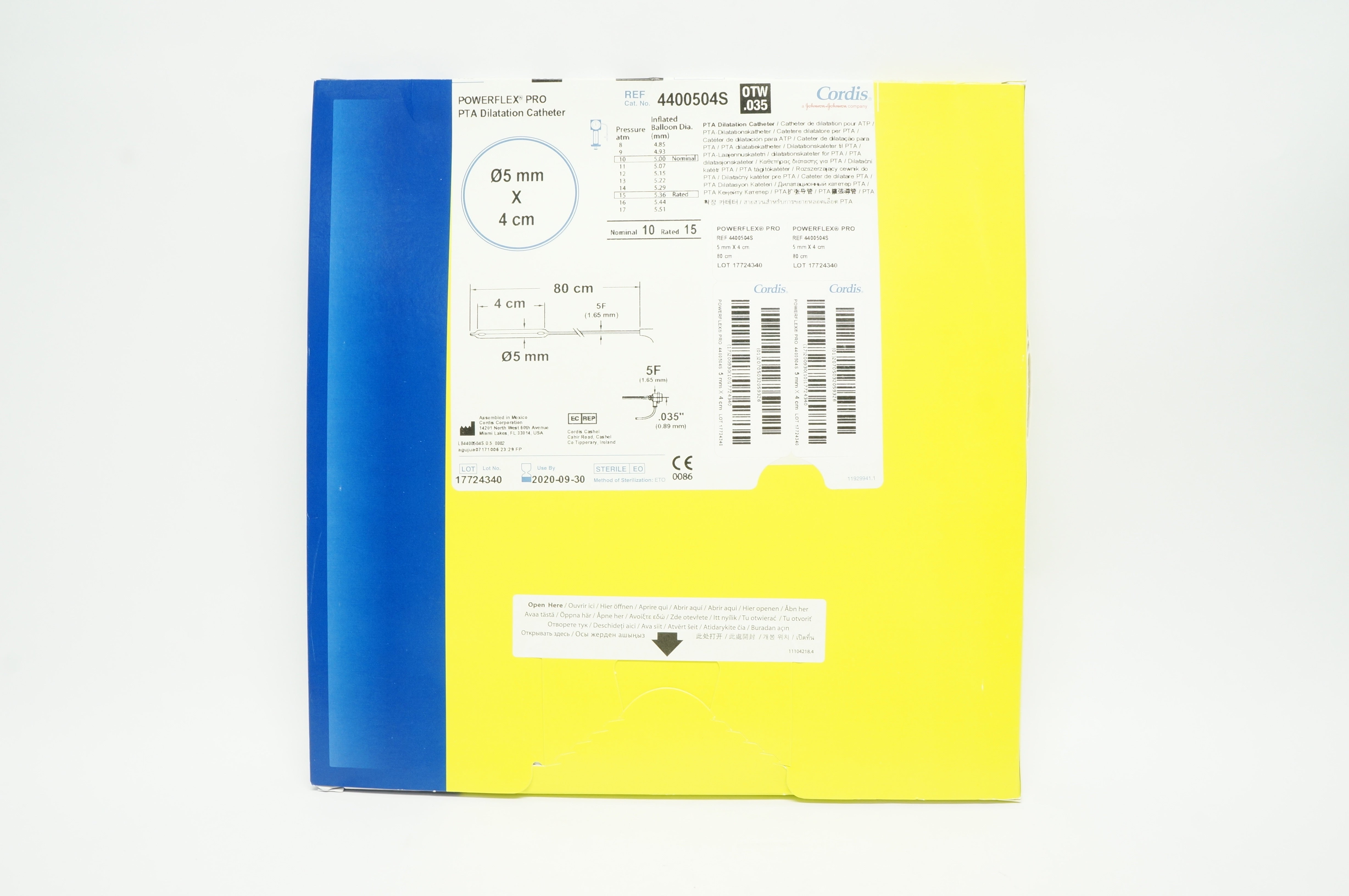 Cordis 4400504S Powerflex PRO PTA Dilatation Cath. Ø5mm x 4cm x 80cm (x)