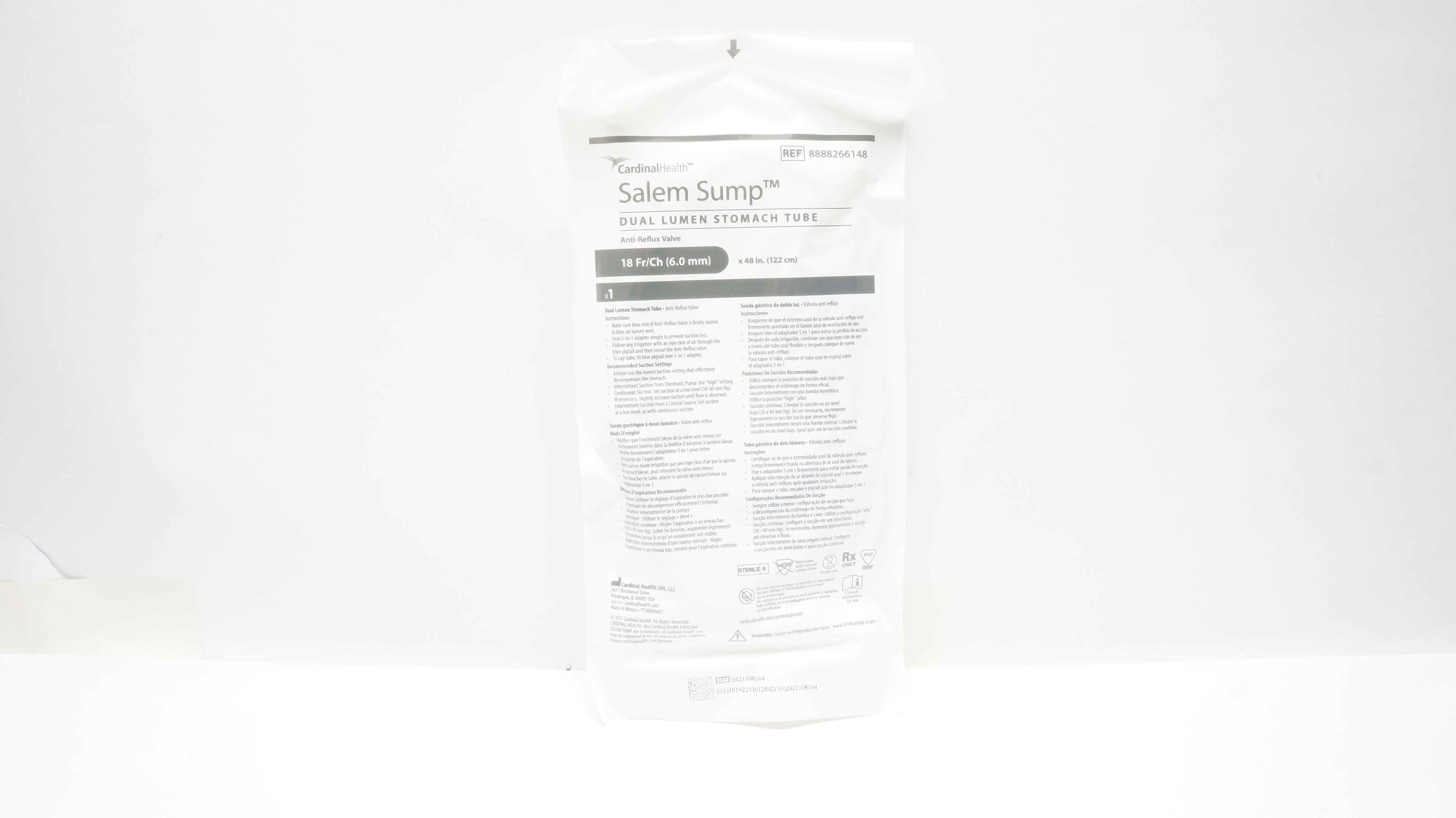 Cardinal Health 8888266148 Salem Sump Dual Lumen Stomach Tube 18Fr/Ch x 48inch