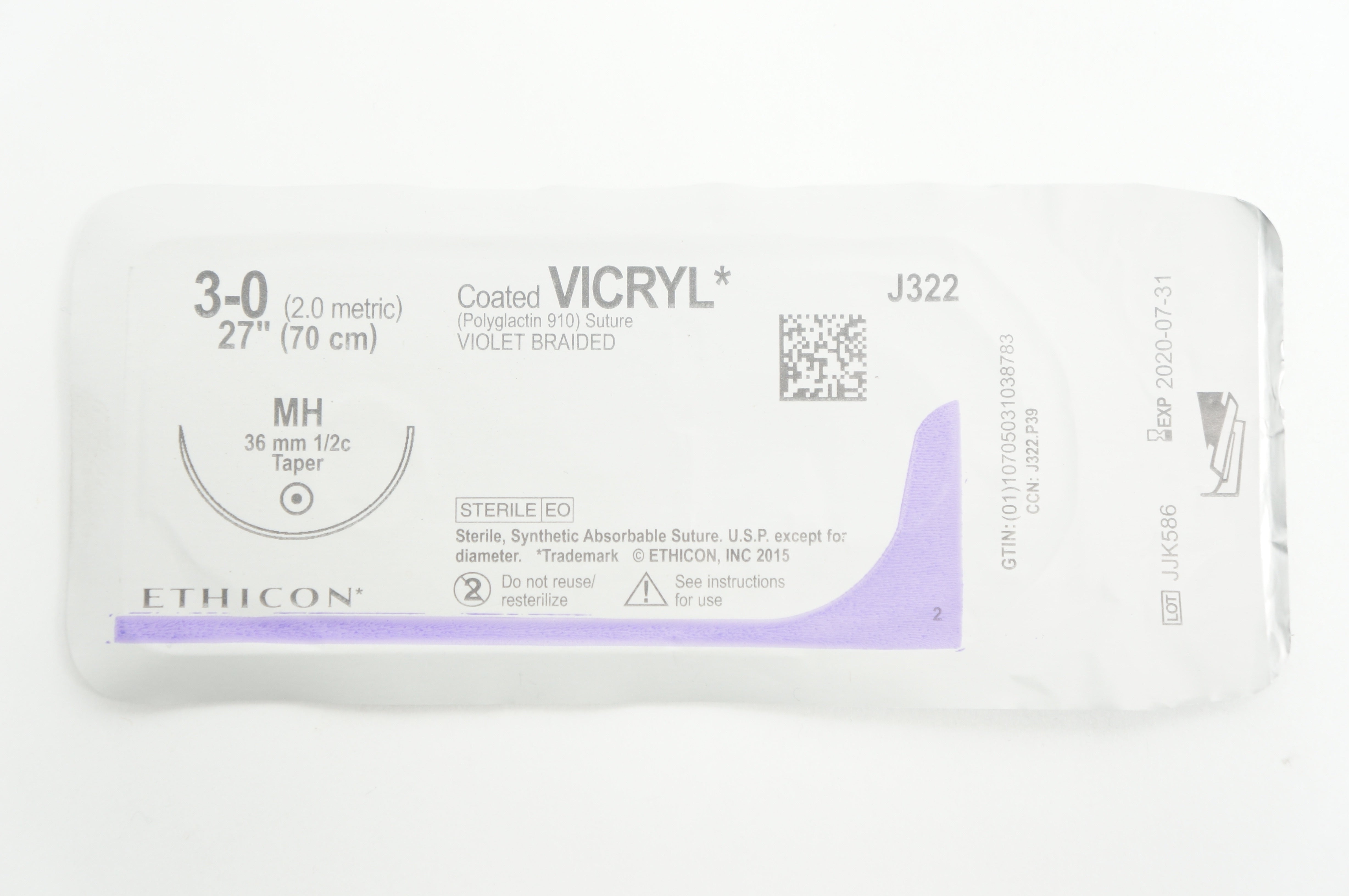 Ethicon J322 3-0 VICRYL MH 36mm 1/2c Taper 27 inch (x)