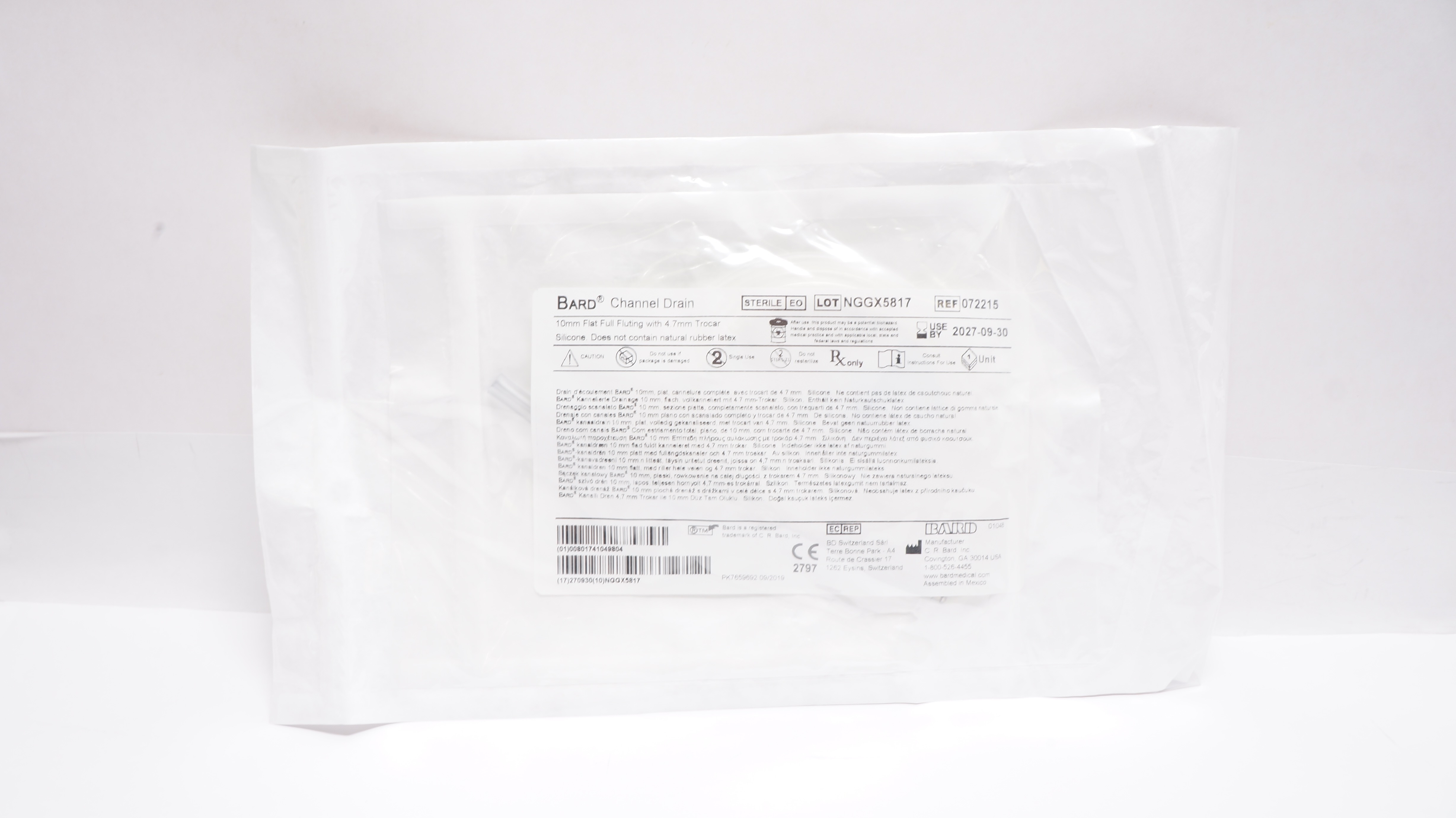 Bard 072215 Channel Drain 10mm Flat Full Fluting with Trocar 4.7mm