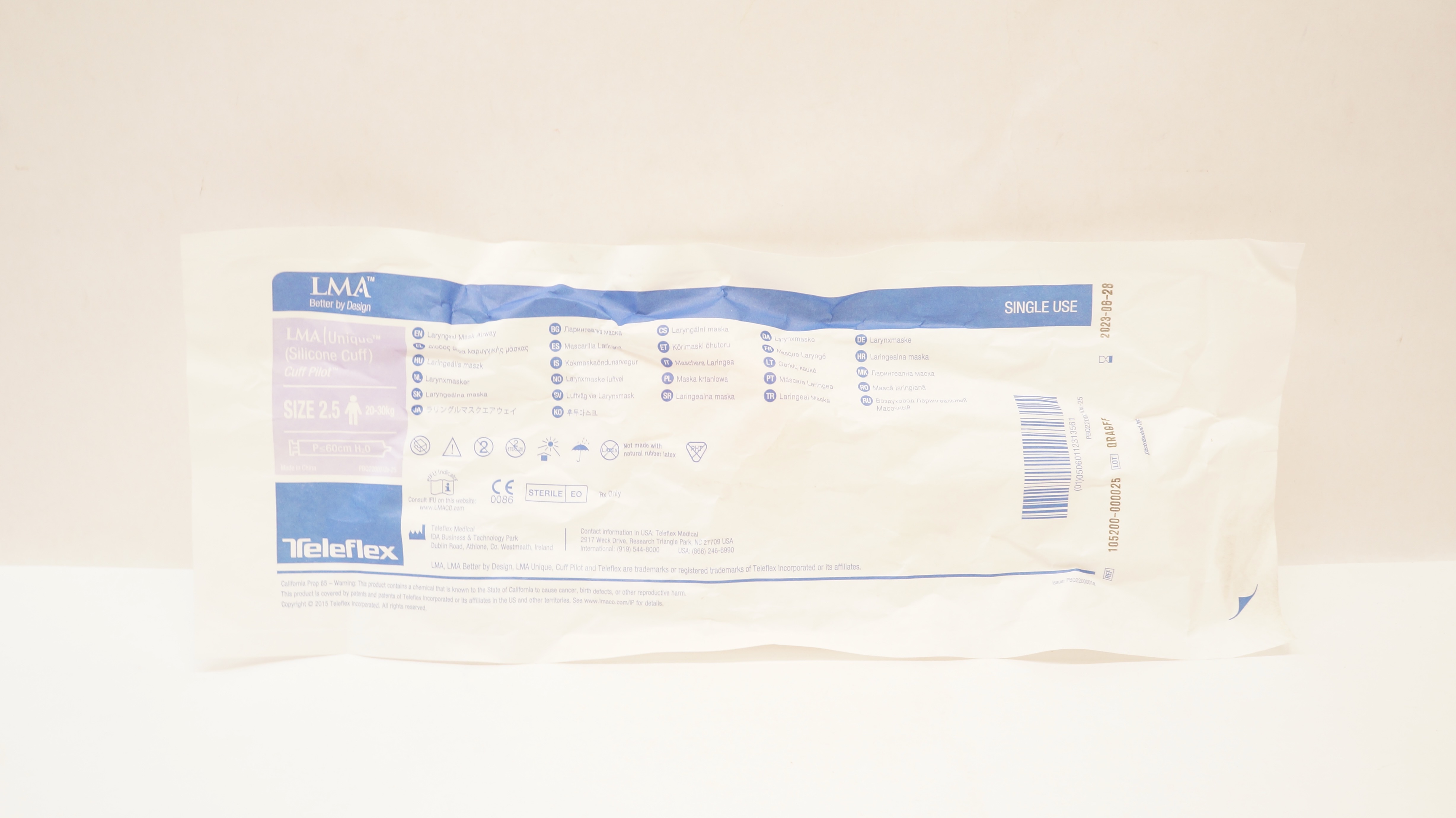 Teleflex 105200-000025 LMA Unique Cuff Pilot Size 2.5 20-30kg