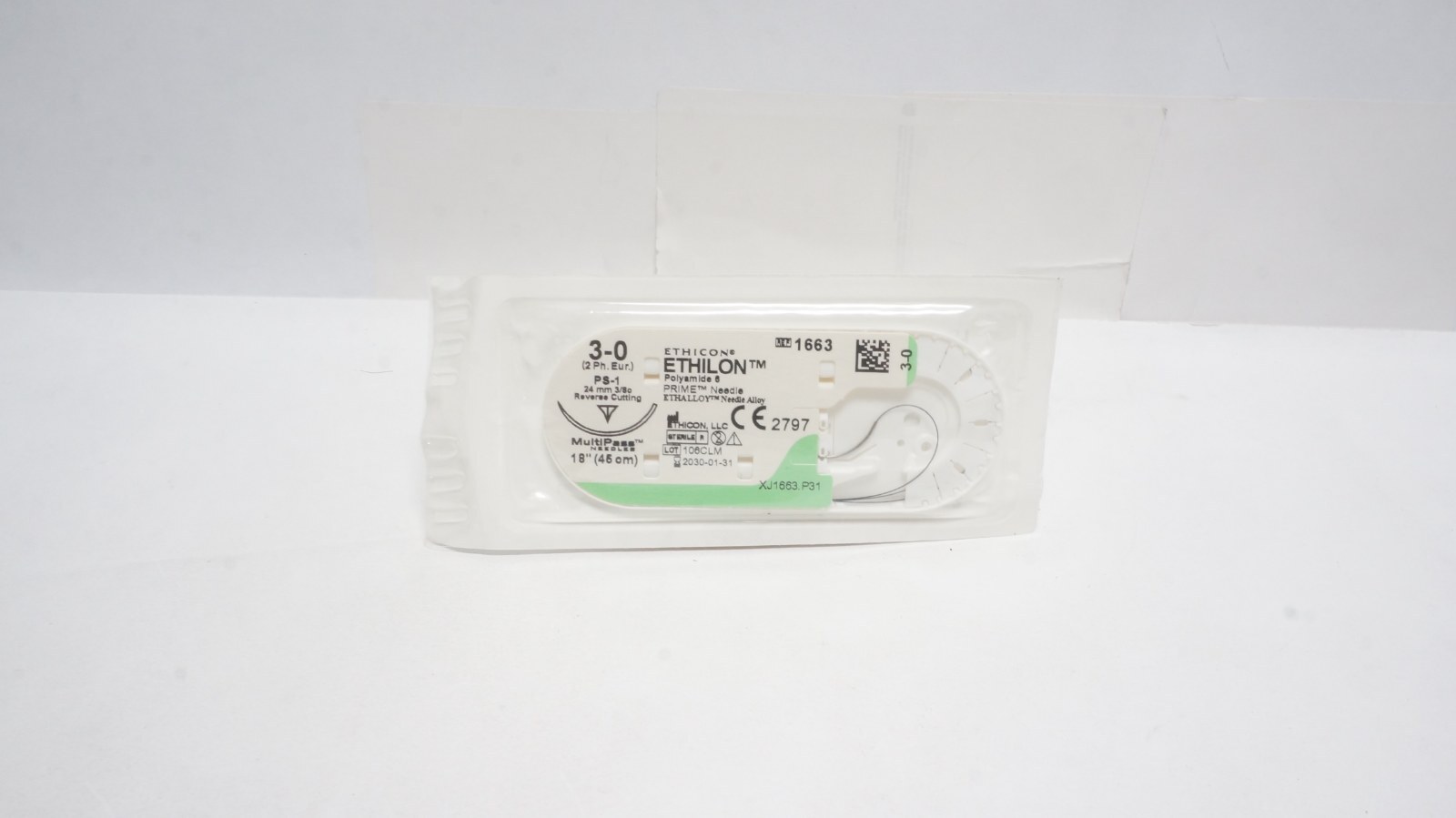 Ethicon 1663 ETHILON Suture 3-0 PS-1 24mm 18" Black