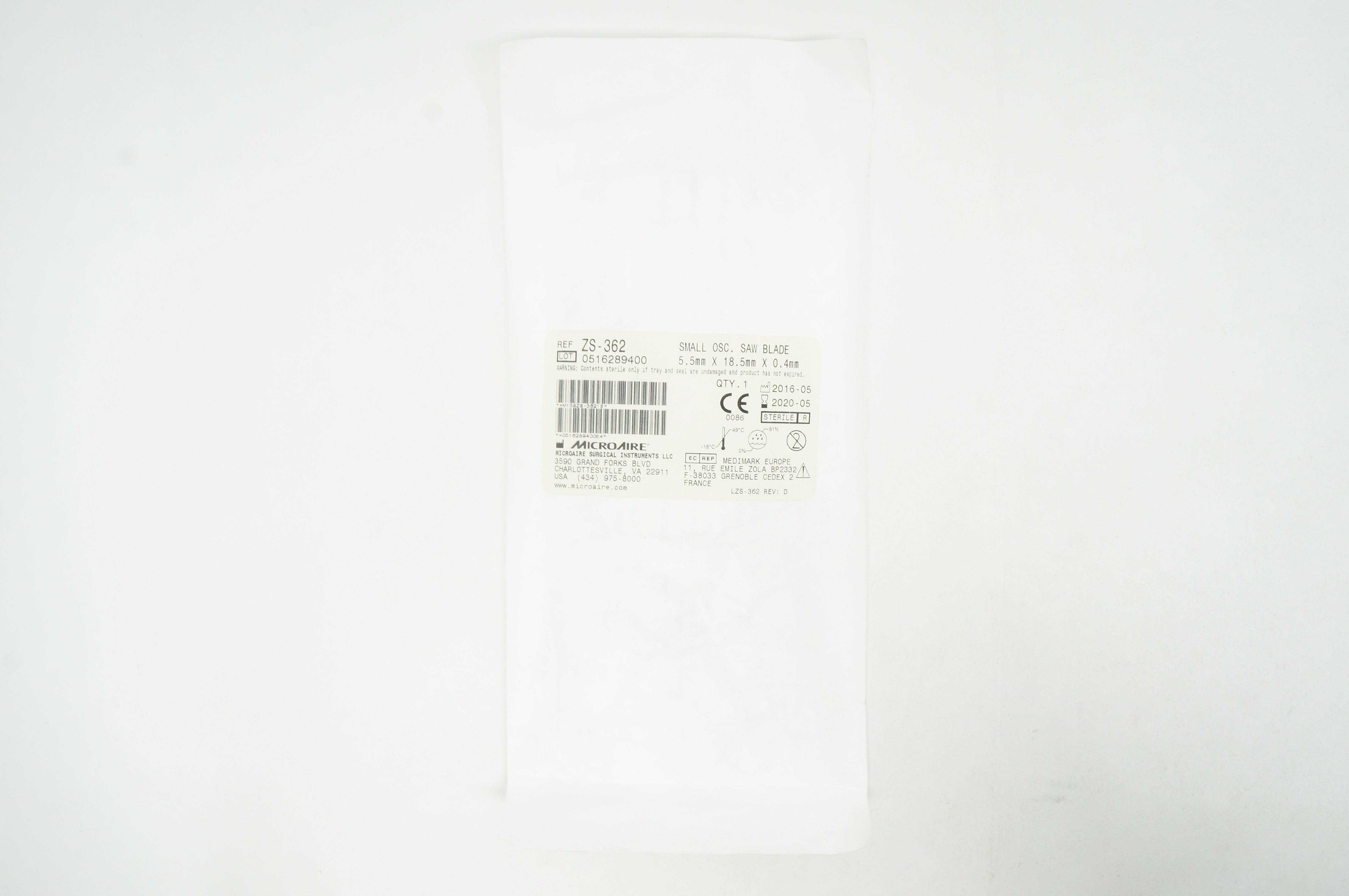 MicroAire ZS-362 Small Osc. Saw Blade 5.5mm x 18.5mm x 0.4mm (x)