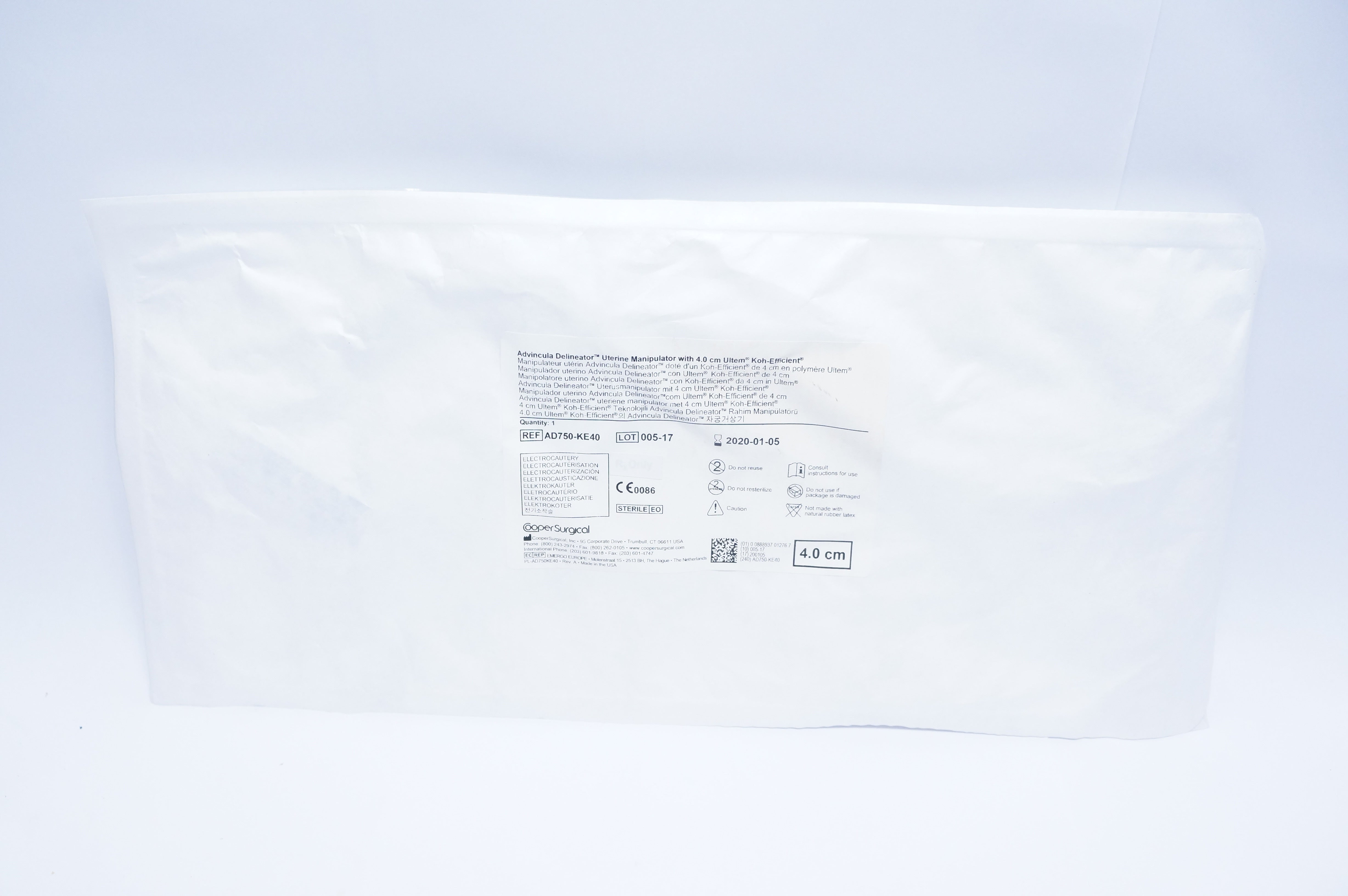 CooperSurgical AD750-KE40 Advincula Delineator Uterine Manipulator 4.0cm Ultem