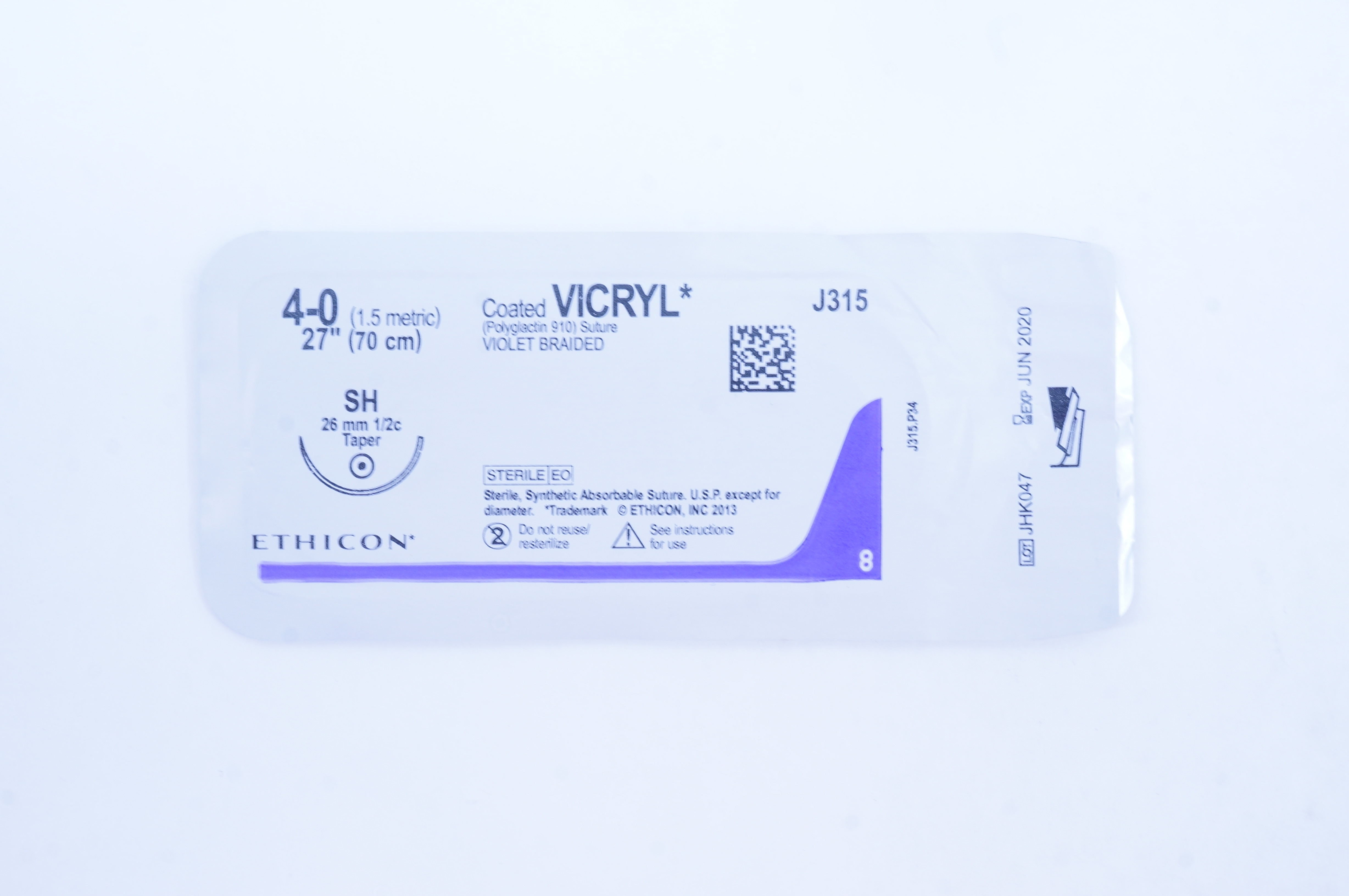Ethicon J315 4-0 Coated VICRYL SH 26mm 1/2c Taper, 27inch (x)