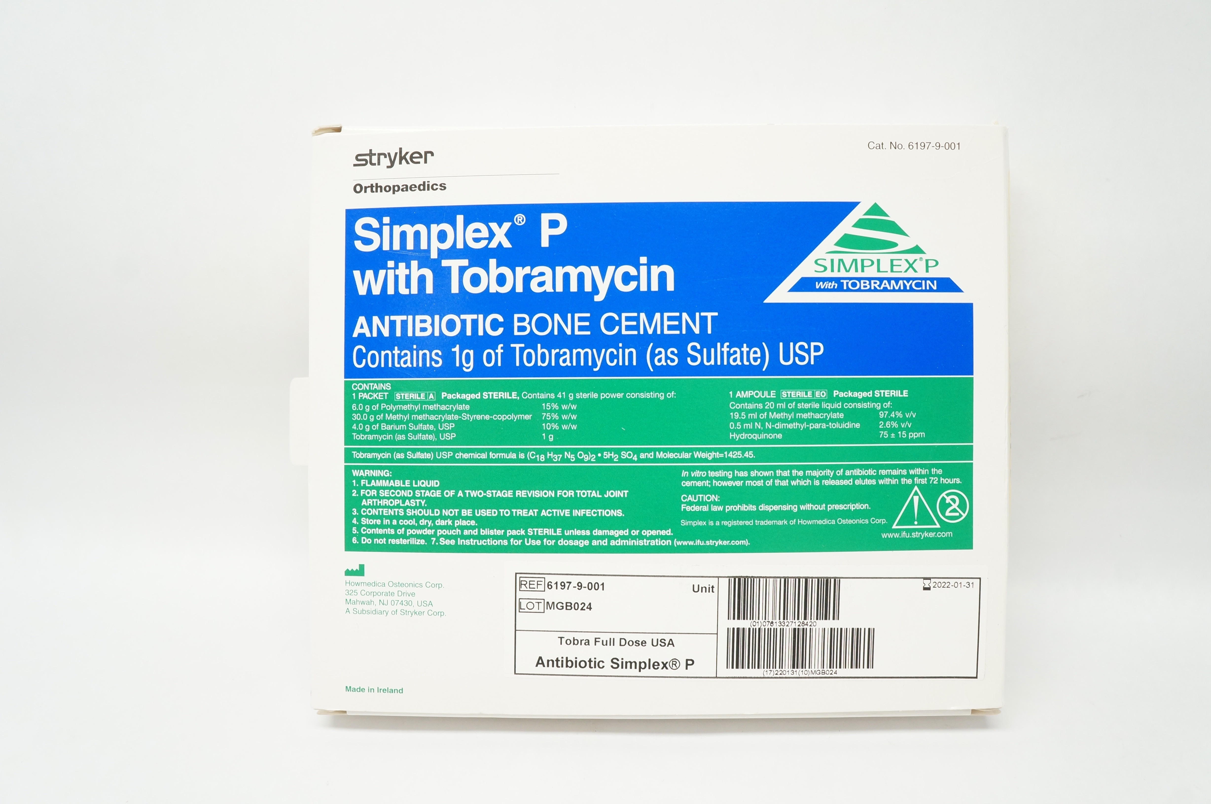 Stryker 6197-9-001 Simplex P with 1gr. Tobramycin Antibiotic Bone Cement (x)
