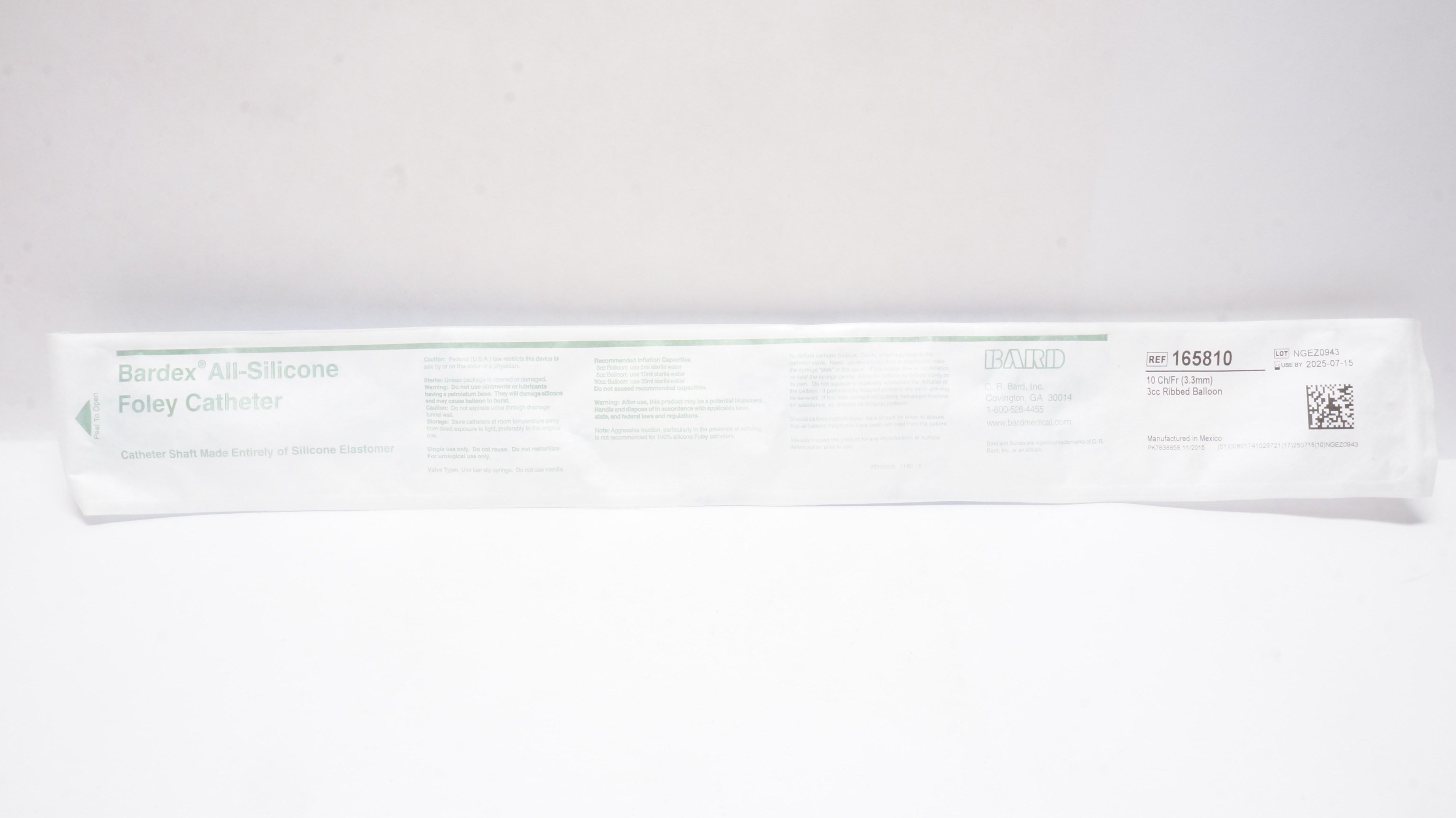 Bard 165810 Bardex All-Silicone Foley Cath. Ribbed Balloon 10Fr