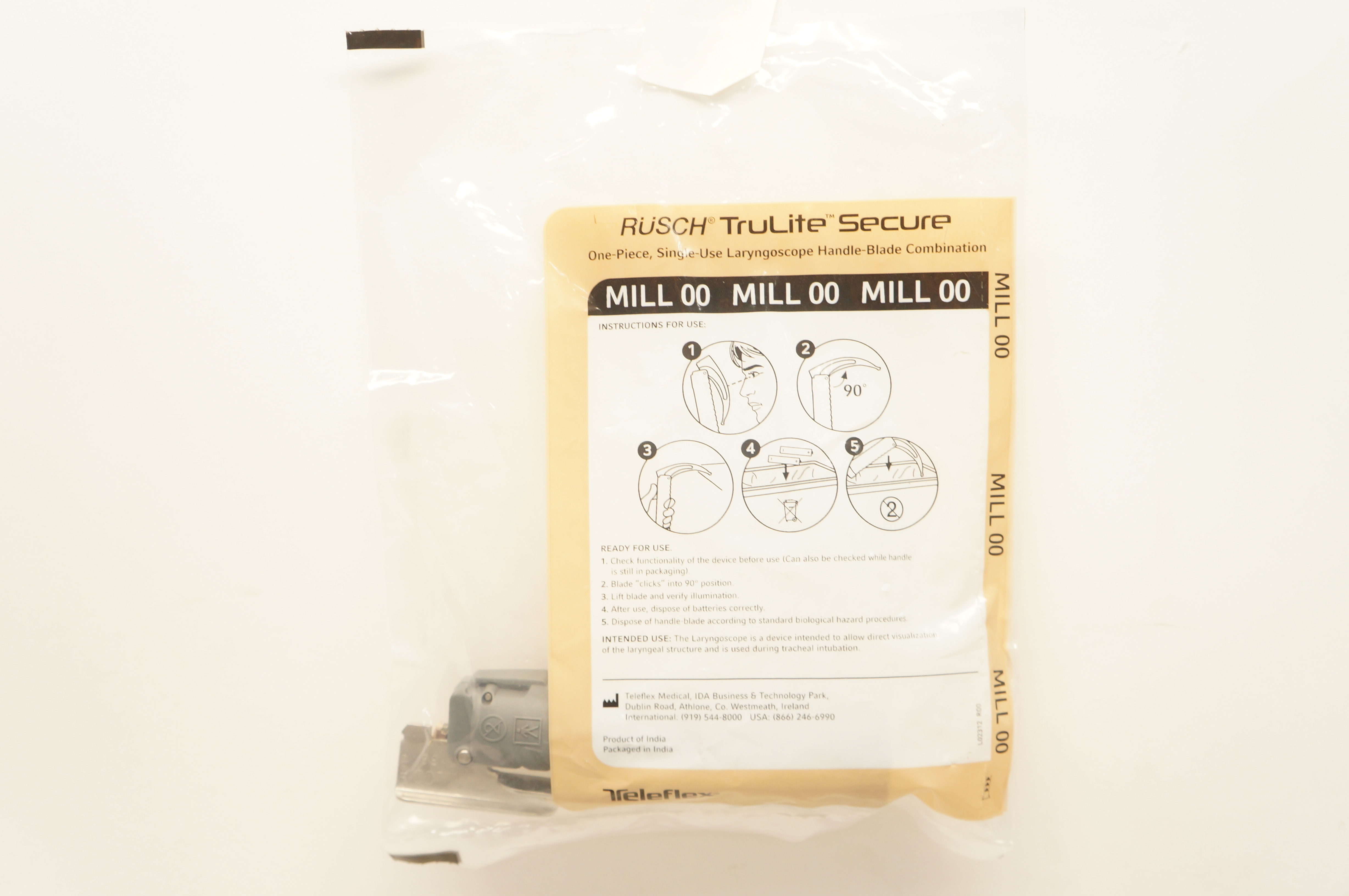 Teleflex 004670010 Rusch TruLite Secure Laryngoscope Handle-Blade Mill 00 (x)