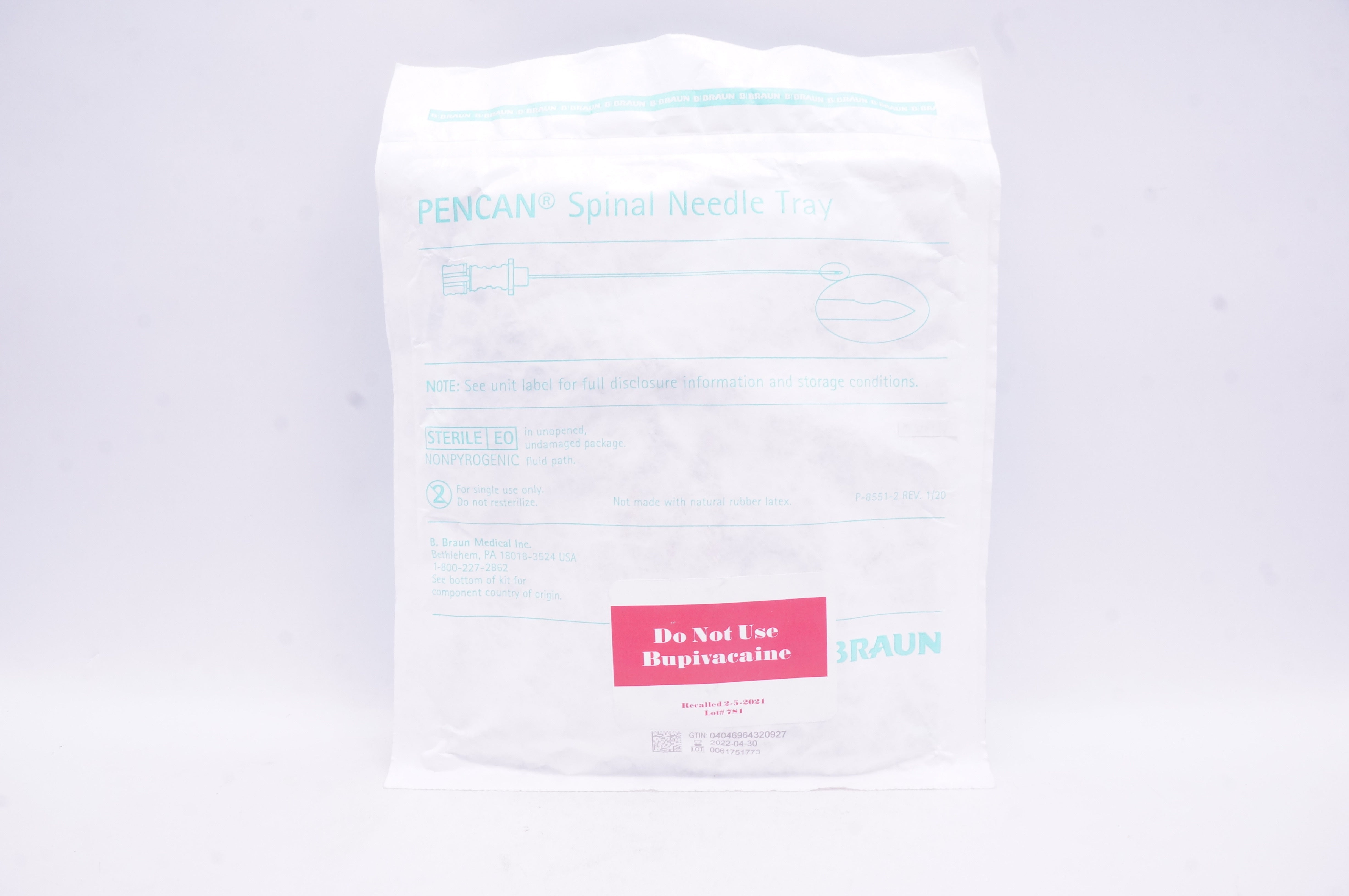 B. Braun 560606 Pencan Spinal Ndle Anesthesia Tray