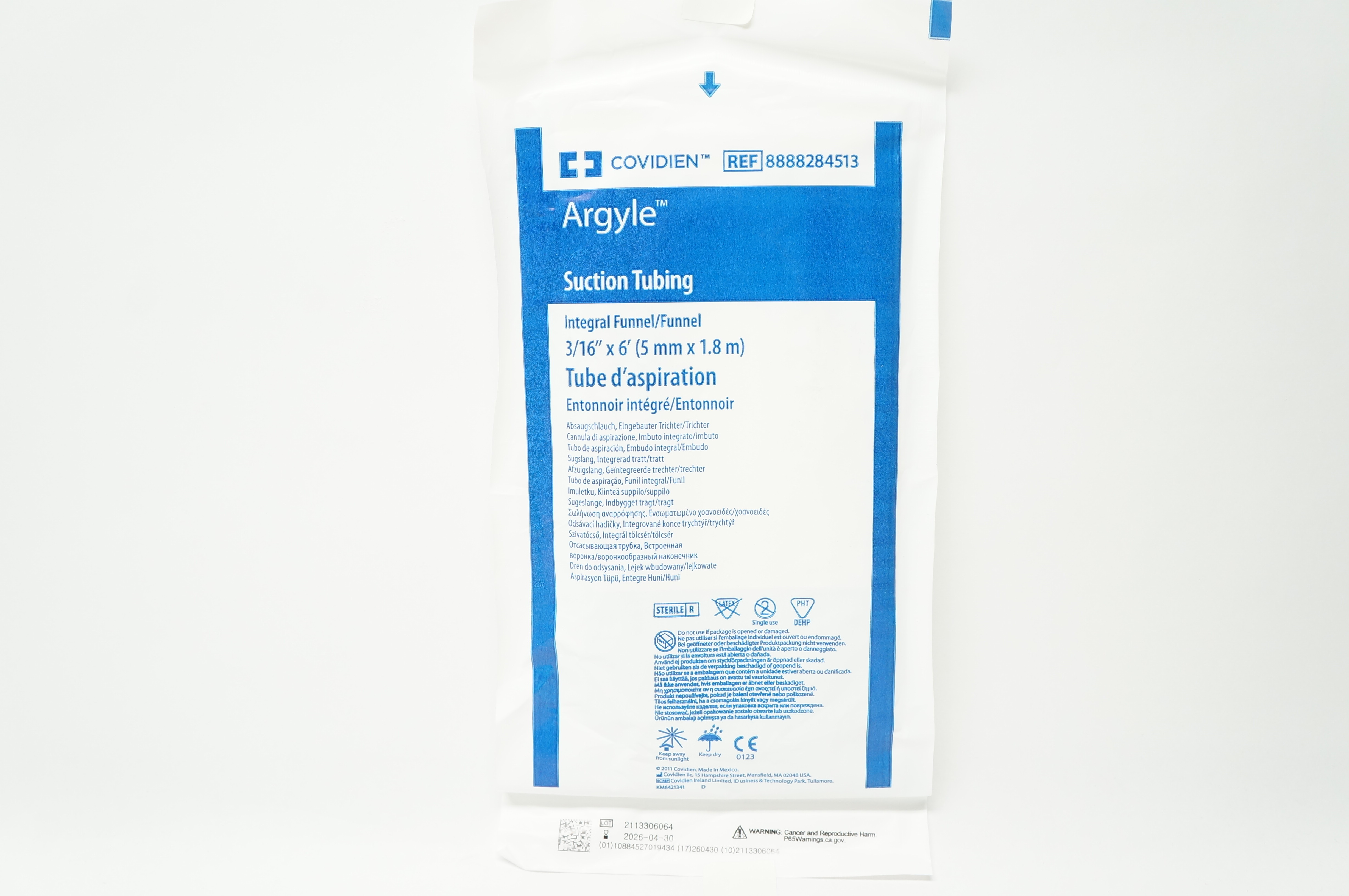 Covidien 8888284513 Argyle Suction Tubing Integral Funnel/Funnel 3/16inch x 6ft.