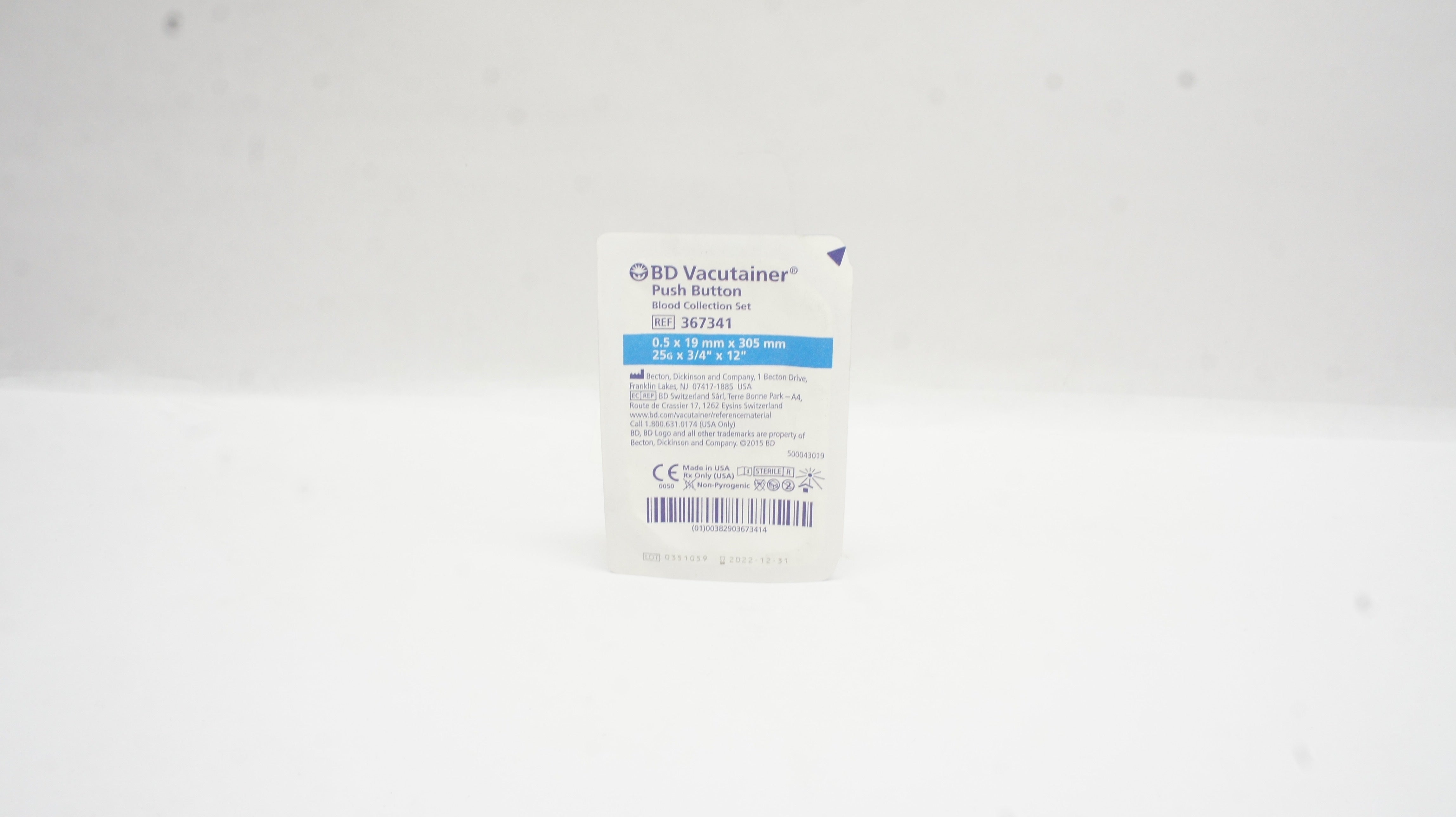 BD 367341 Vacutainer Push Button Blood Collection Set 25G x 3/4inch x 12inch (x)