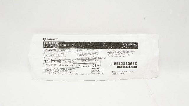 Halyard EBL20100SG Echobright Echogenic Regional Block Needle 20GA x 4inch