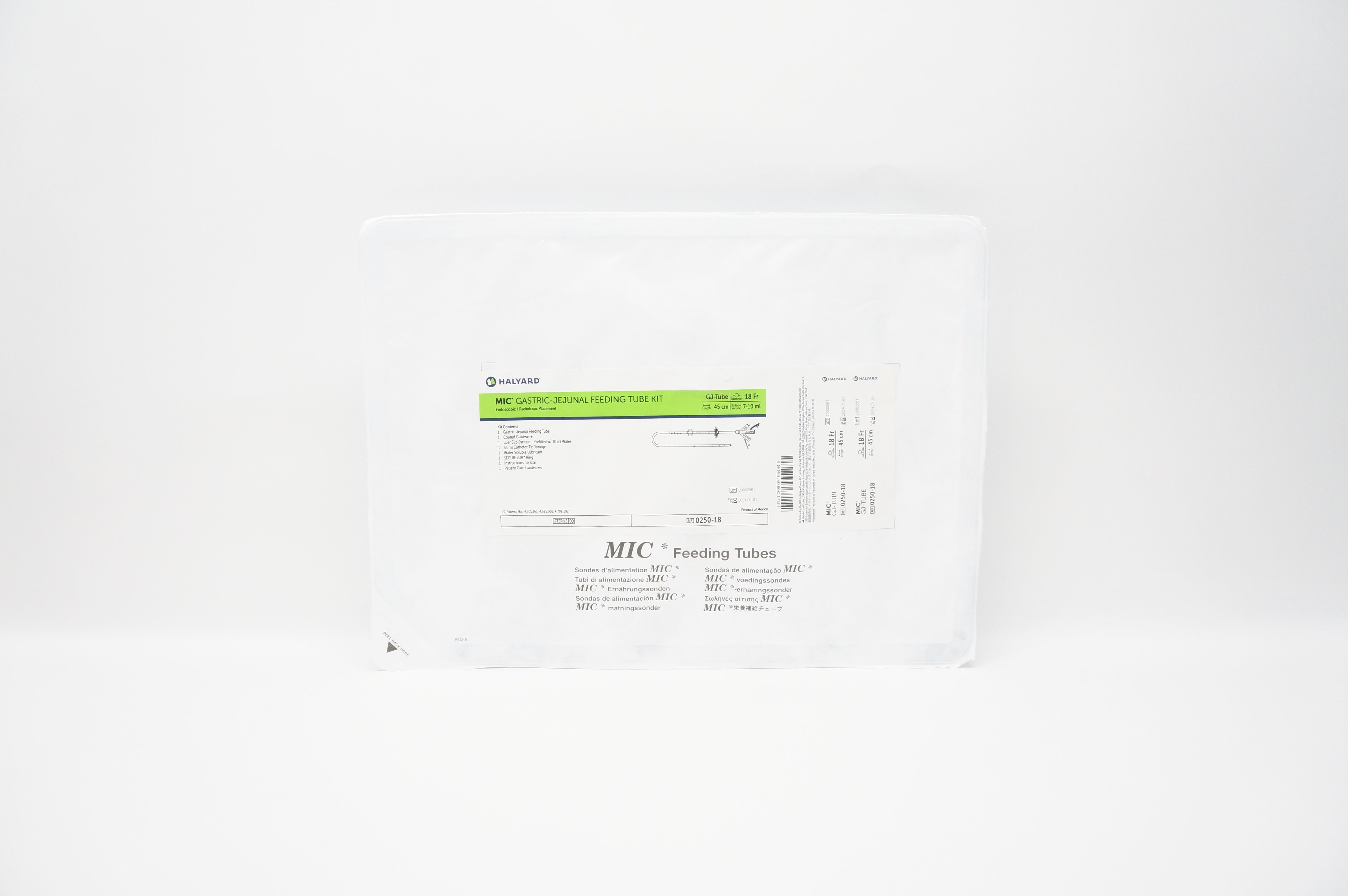 Halyard 0250-18 MIC Gastric-Jejunal Feeding Tube Kit 18Fr x 45cm 7-10ml (x)