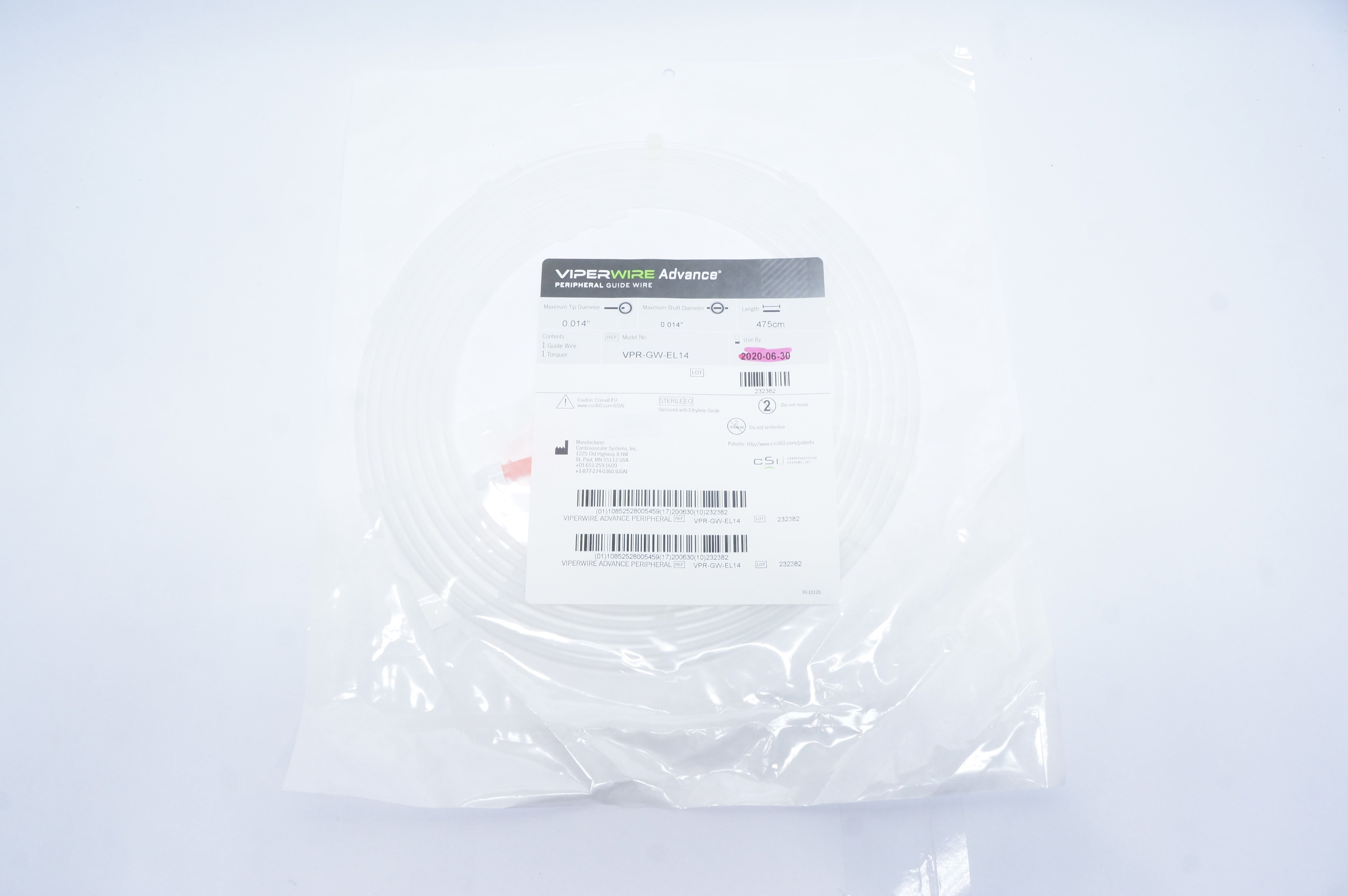 Cardiovascular Systems VPR-GW-EL14 Peripheral Guide Wire 0.014inch x 475cm (x)