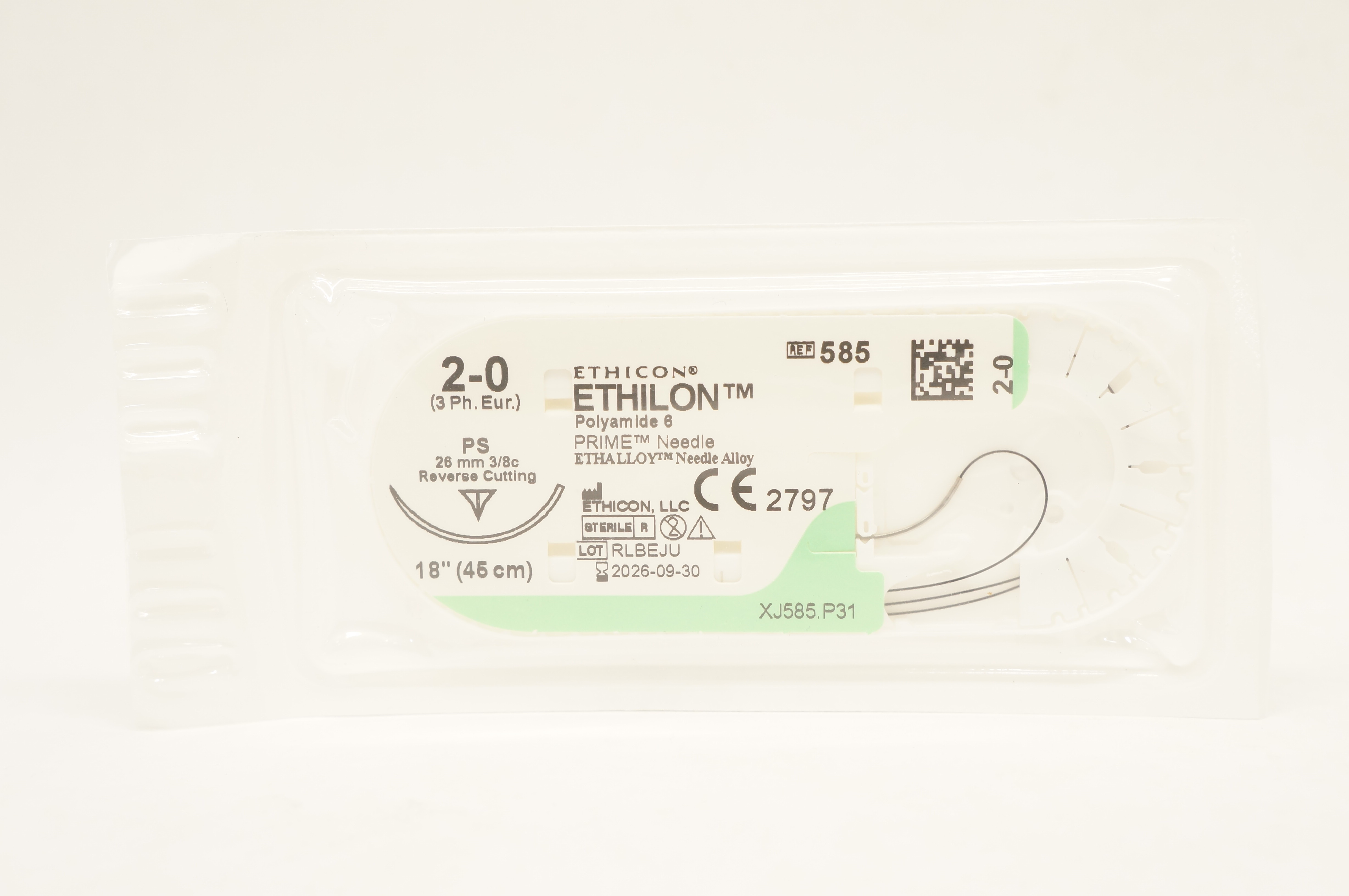 Ethicon 585 2-0 ETHILON Stre PS, 26mm 3/8c Reverse Cutting, 18inch