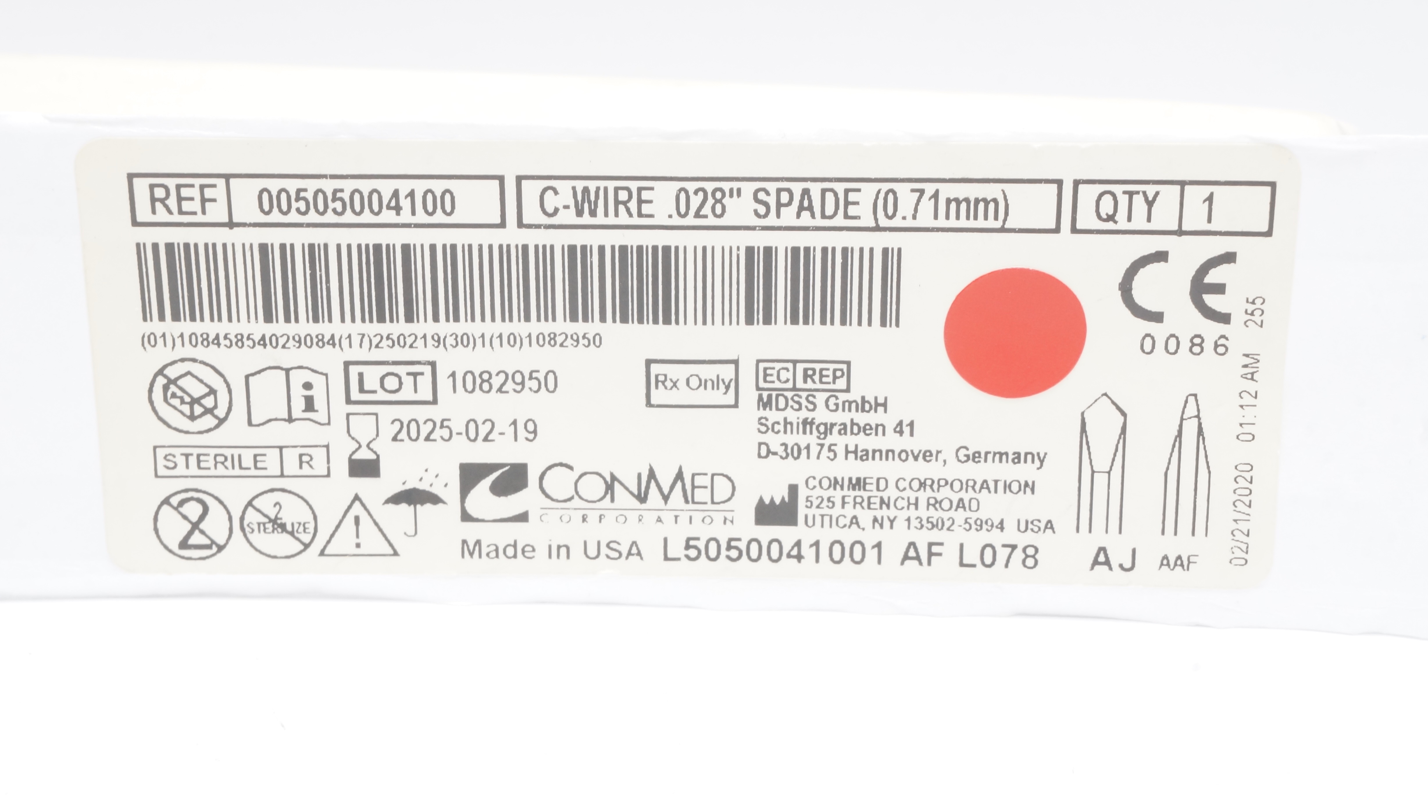 ConMed 00505004100 C-Wire .028inch Spade