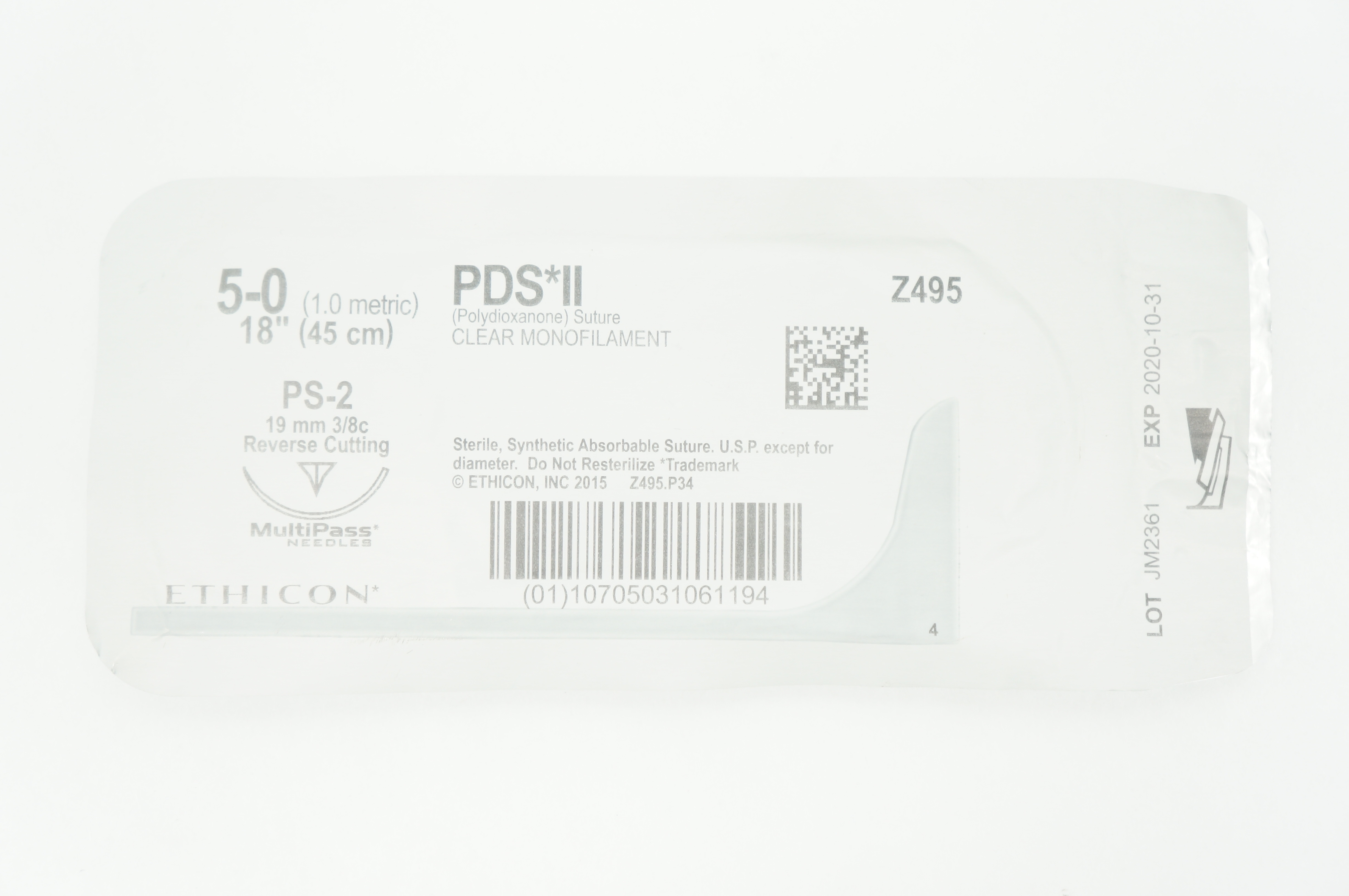 Ethicon Z495 5-0 PDS II, PS-2, 19mm 3/8c Reverse Cutting, 18inch (x)