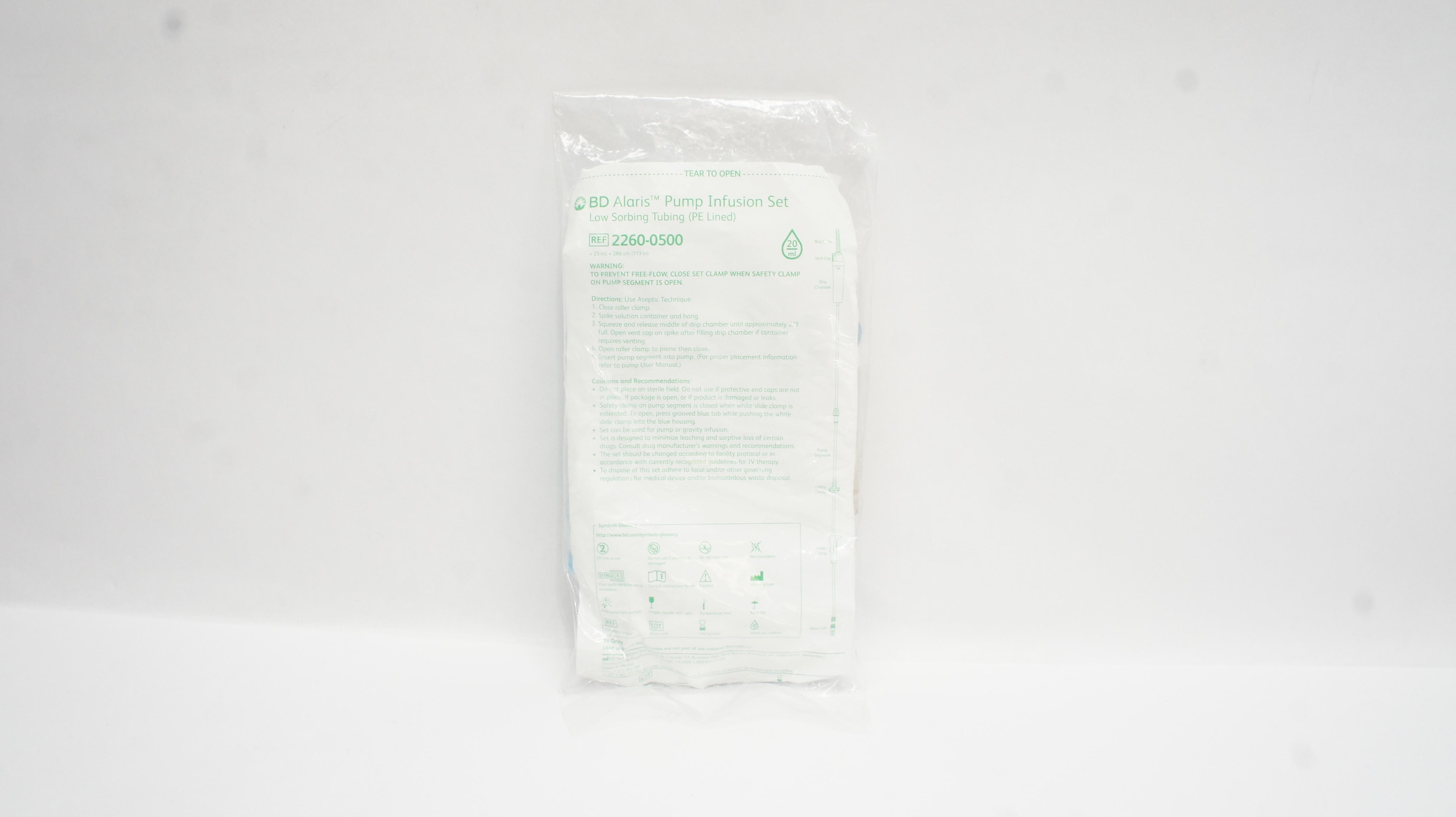 BD 2260-0500 Alaris Pump Infusion Set Sorbing Tubing 23ml x 113inch 20Drops/mL