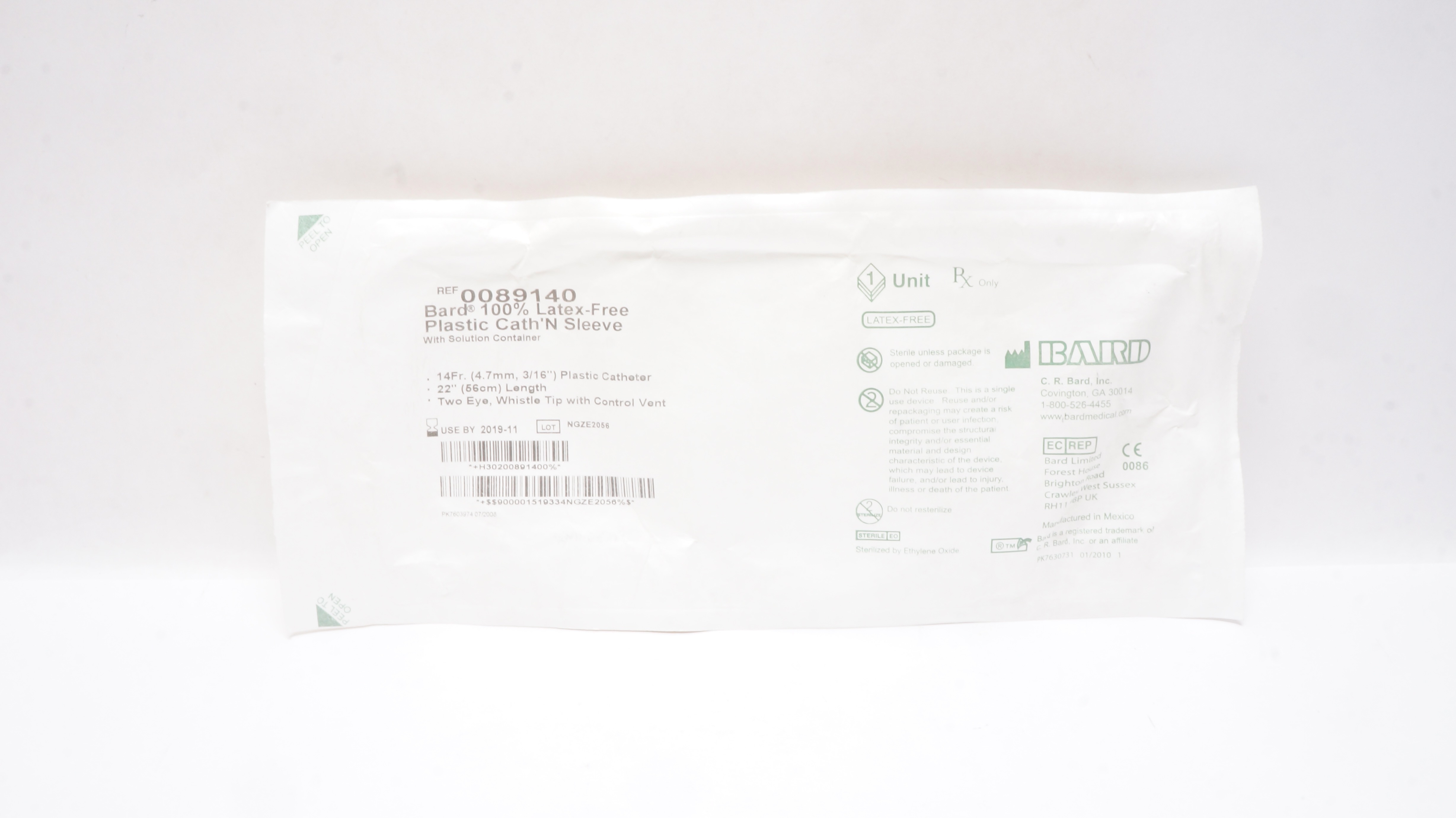 Bard 0089140 Plastic Cath'N Sleeve With Solution Container 14Fr x 22inch (x)