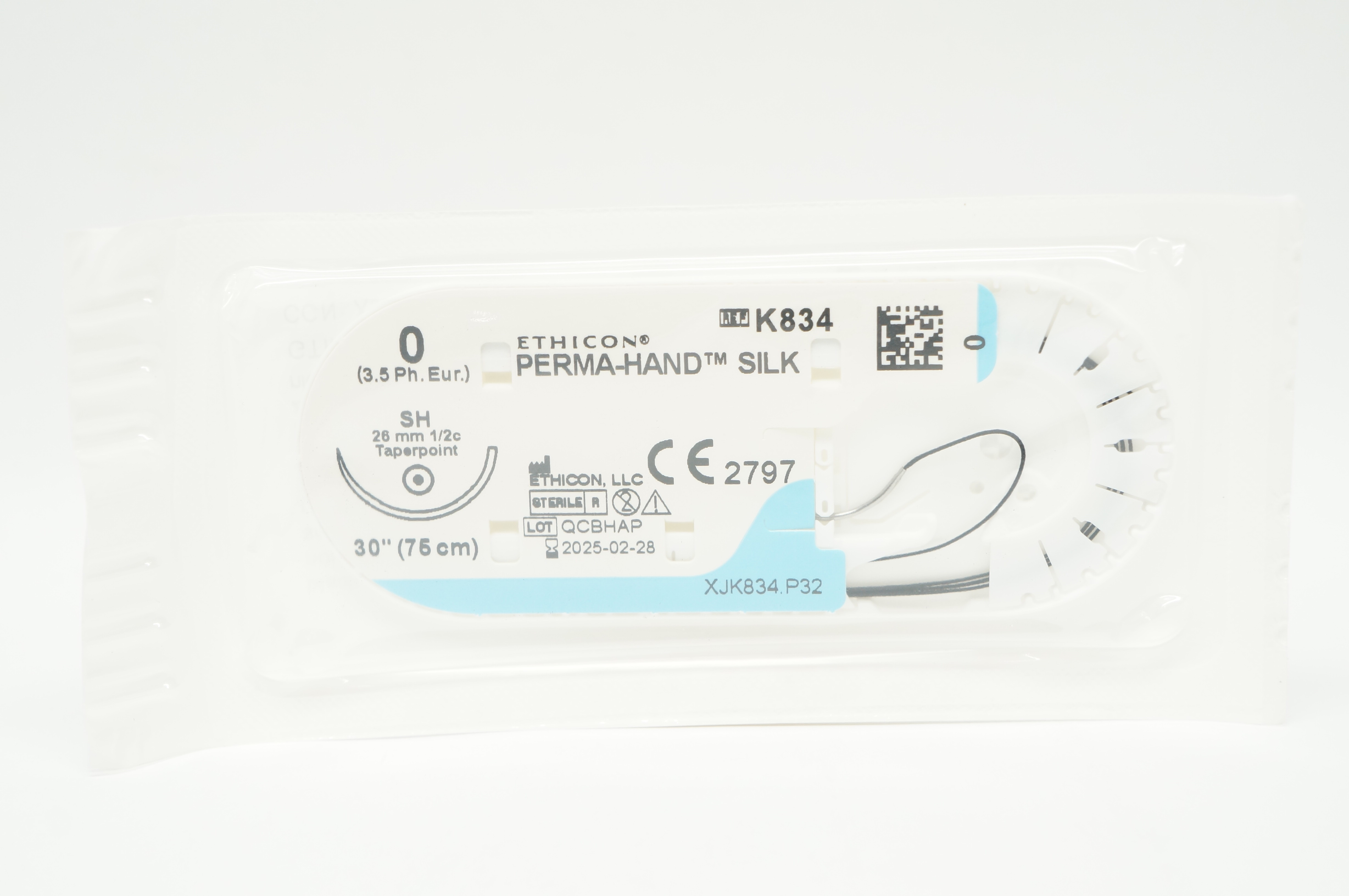 Ethicon K834 0 Perma-Hand Silk, SH, 26mm 1/2c Taper, 30inch