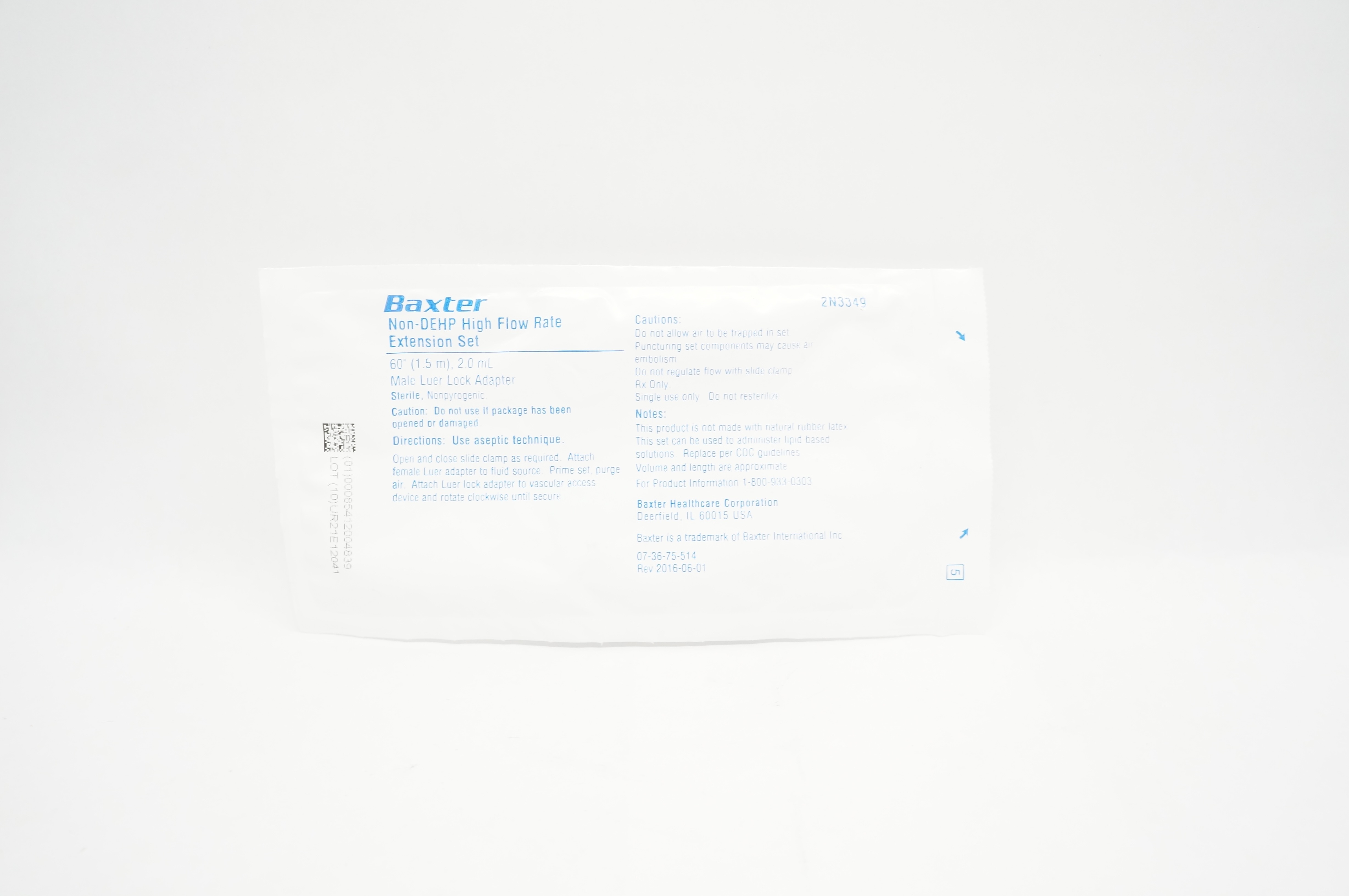Baxter 2N3349 Non-DEHP High Flow Rate Extension Set 60inch x 2.0mL