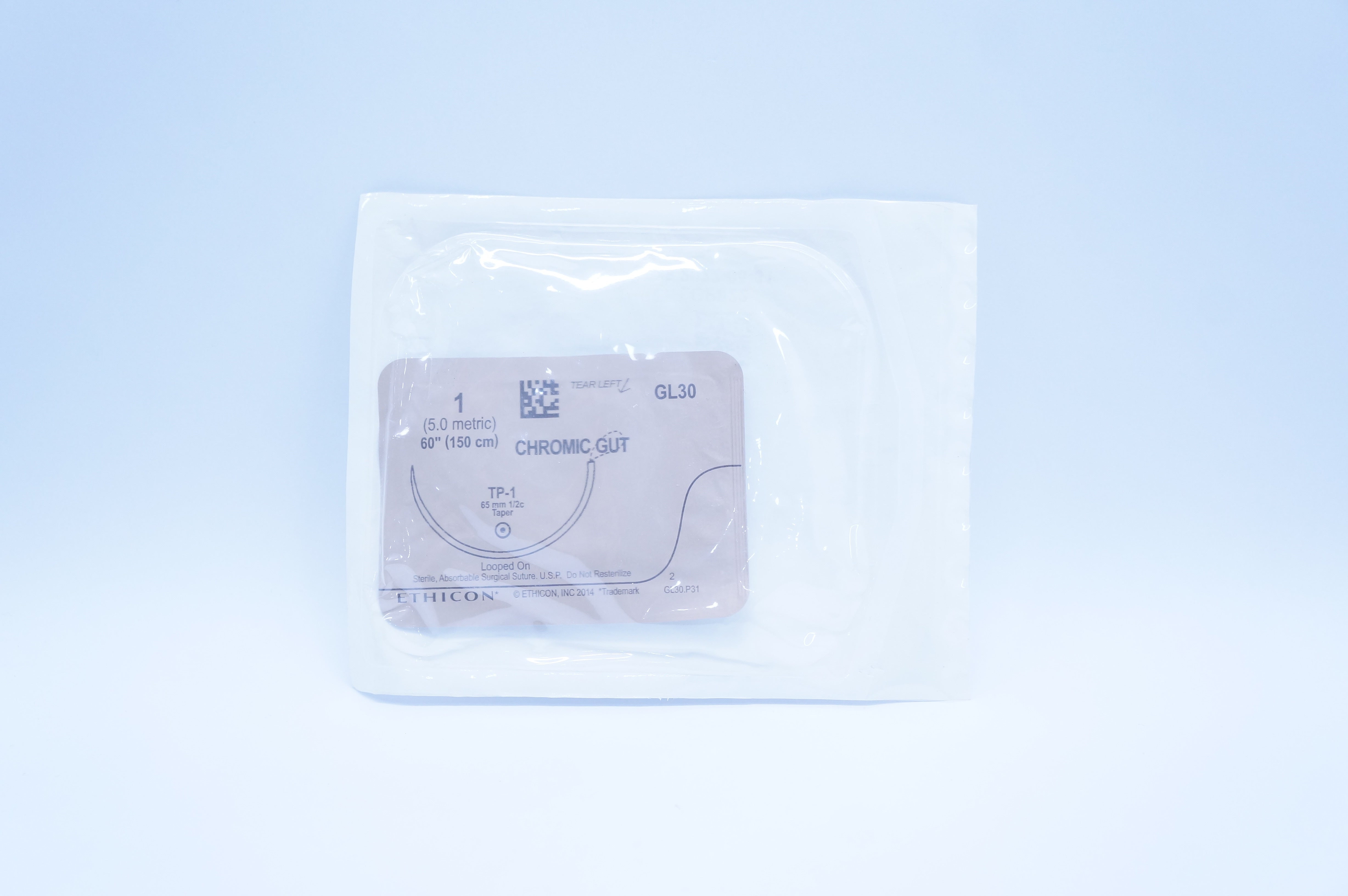 Ethicon GL30 1 CHROMIC GUT, TP-1, 65mm 1/2c Taper, 60inch