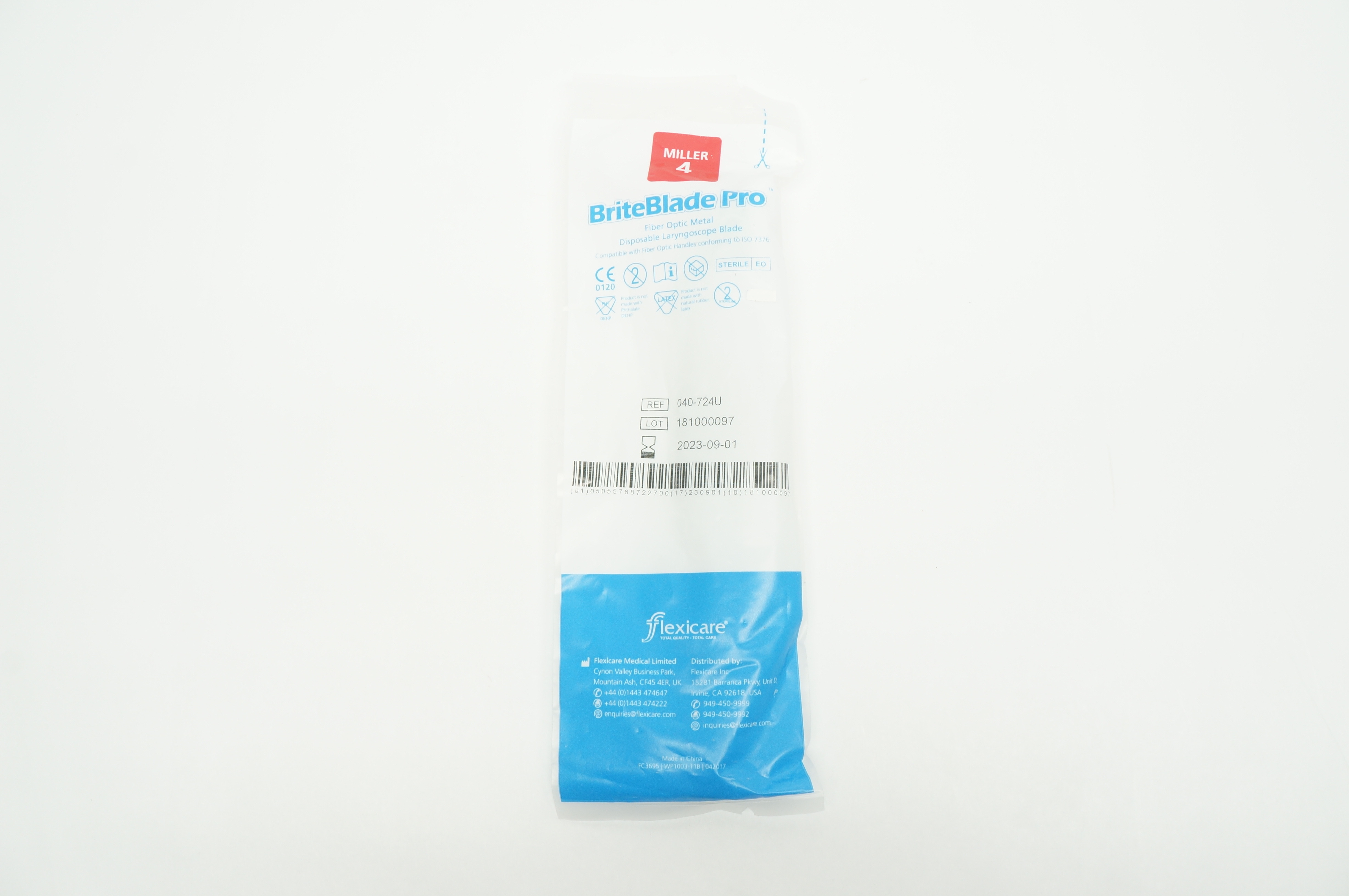 Flexicare Medical 040-724U BriteBlade Pro Fiber Optic Metal MIL 4