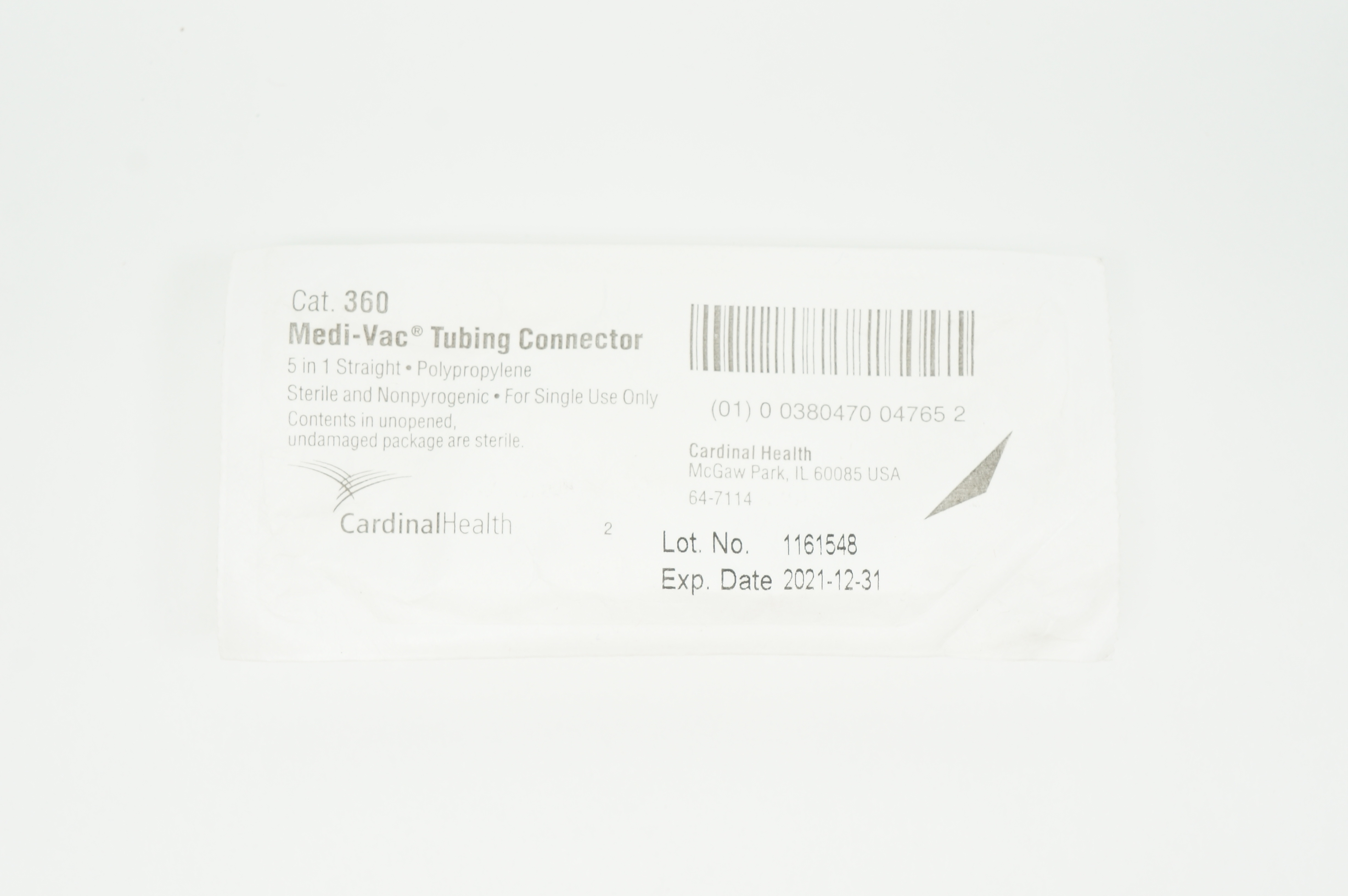 Cardinal Health 360 Medi-VAC Tubing Connector 5 in 1 Straight