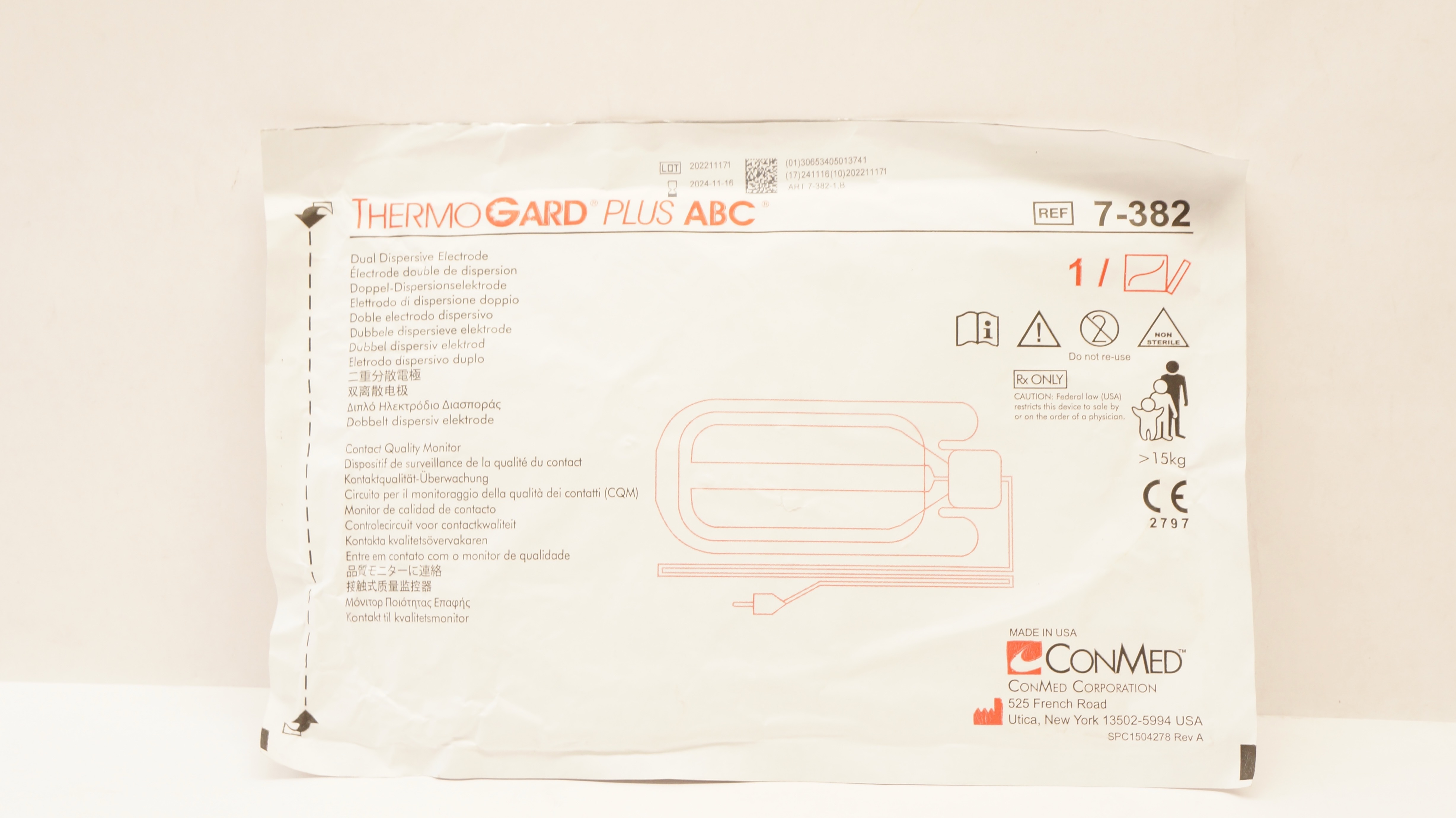 ConMed 7-382 ThermoGard Plus ABC Dual Dispersive Electrode >15kg